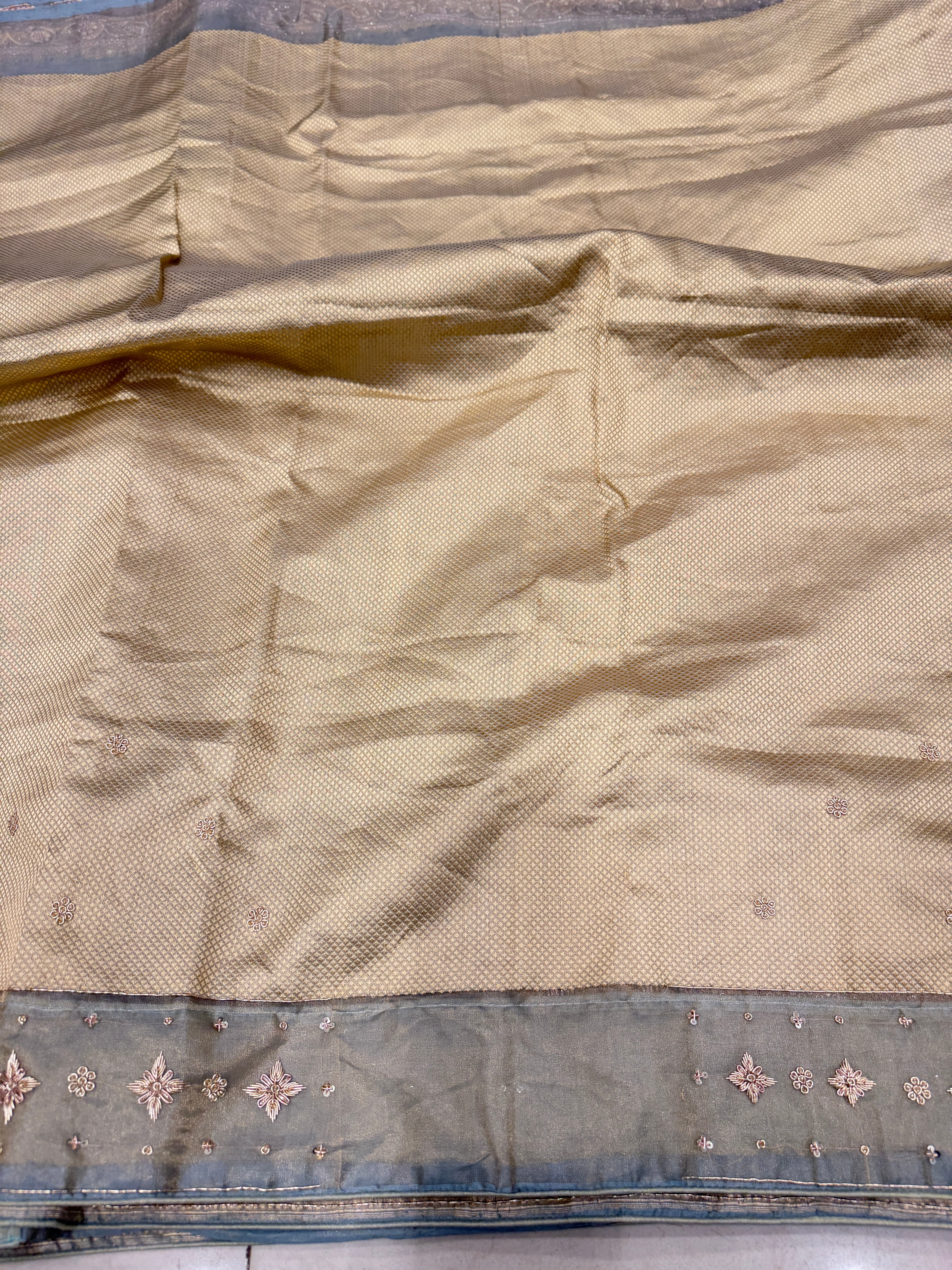Space Blue Banarasi Tissue Handloom Kadwa Weave Zardosi Embroidery Saree