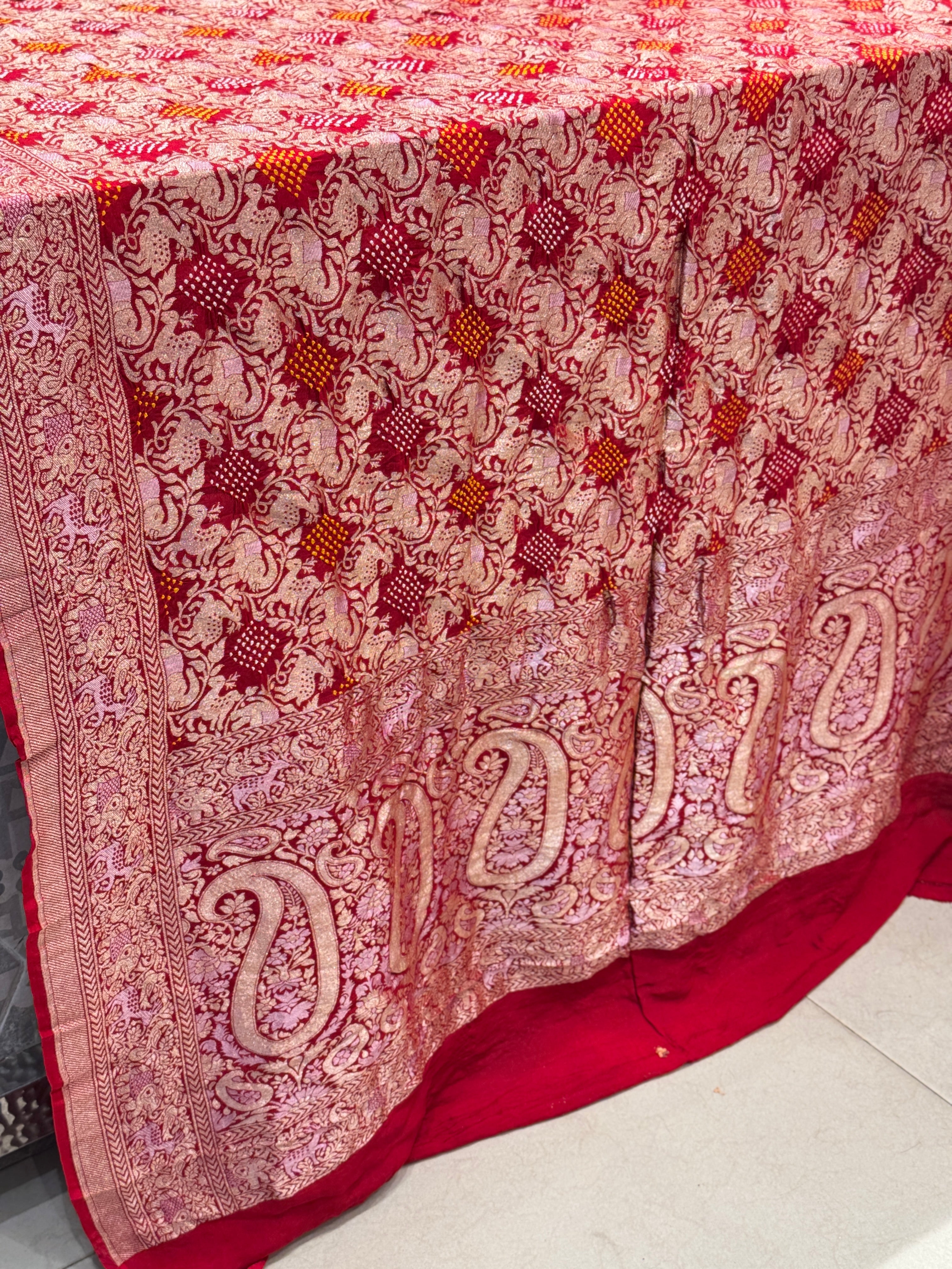 Red Kadwa Weave Bandhej Saree