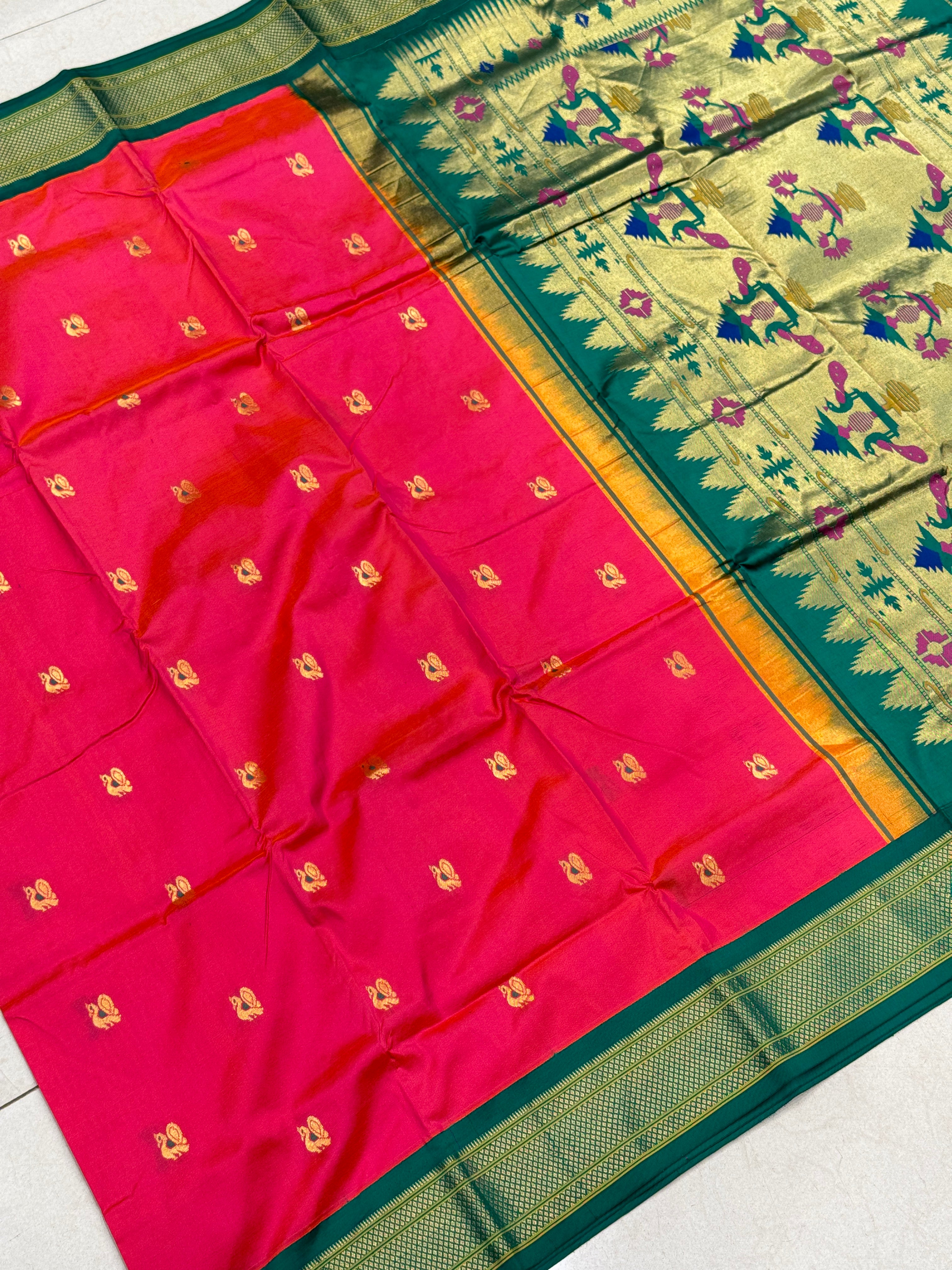 Rani Green Morbangdi Paithani Saree