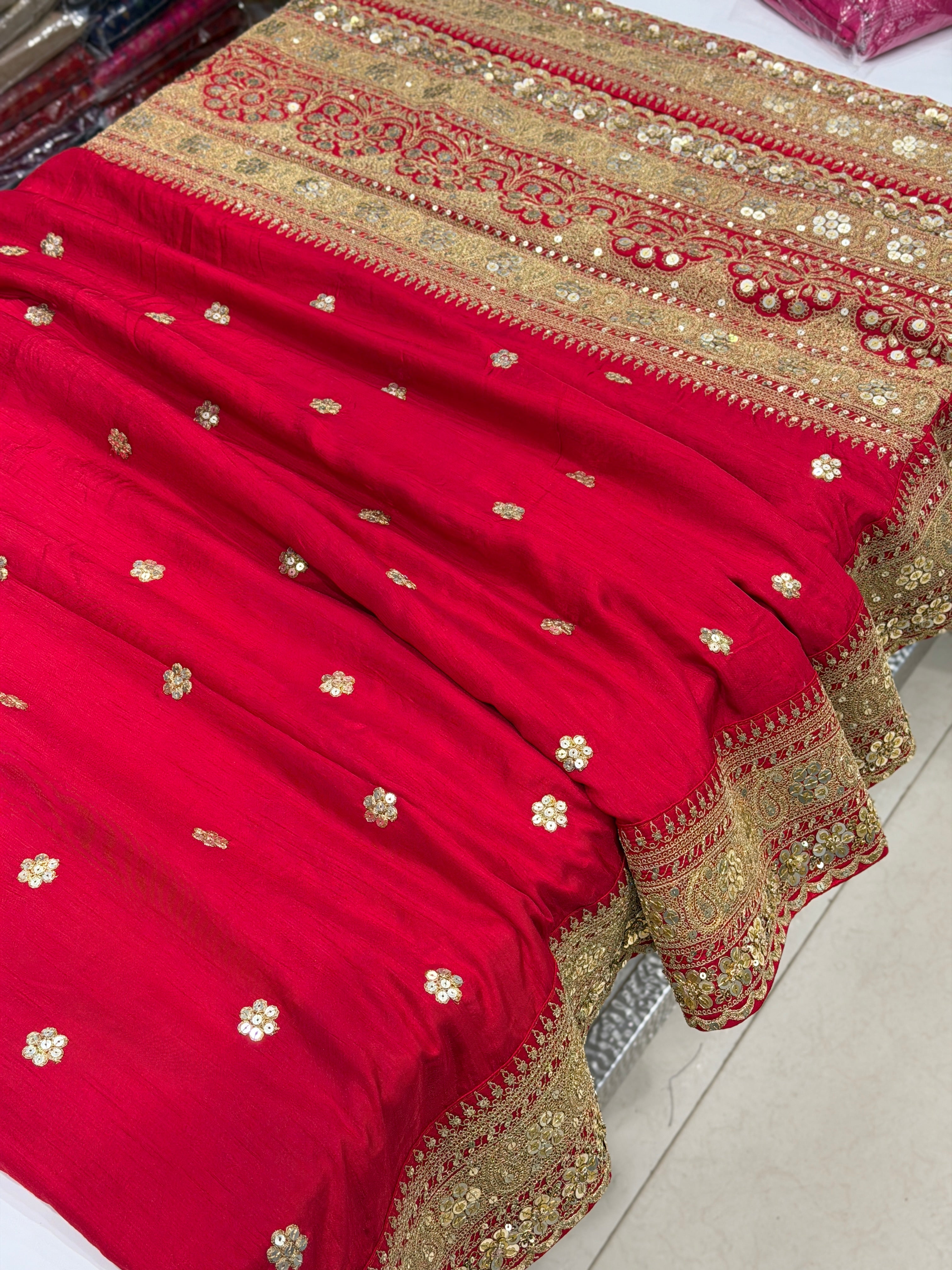 Red Sabyasachi Inspired Marodi Embroidery Pure Silk Saree jaal pallu Saree