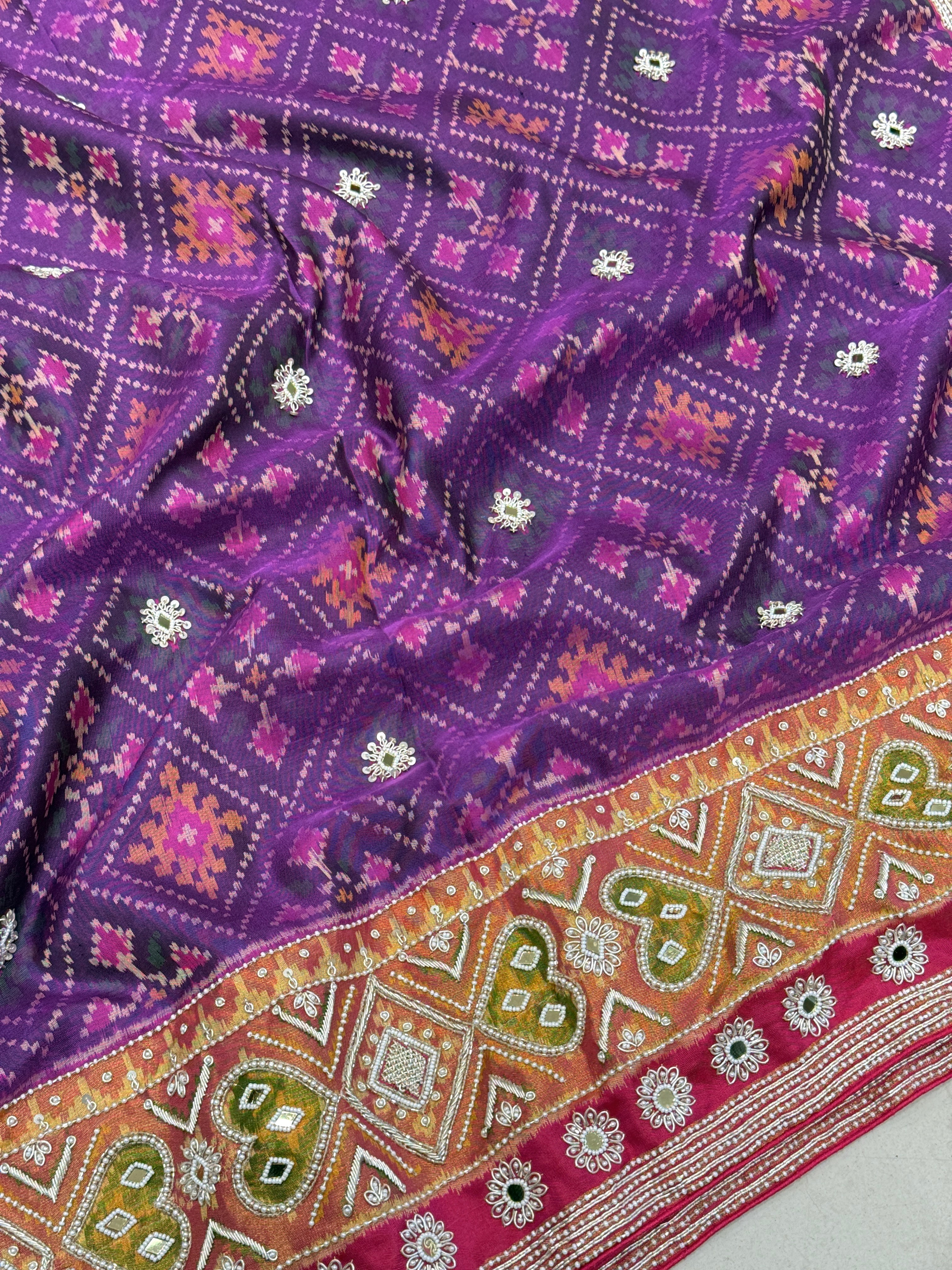 Violet Handloom Patola with Zardozi Moti Embroidery