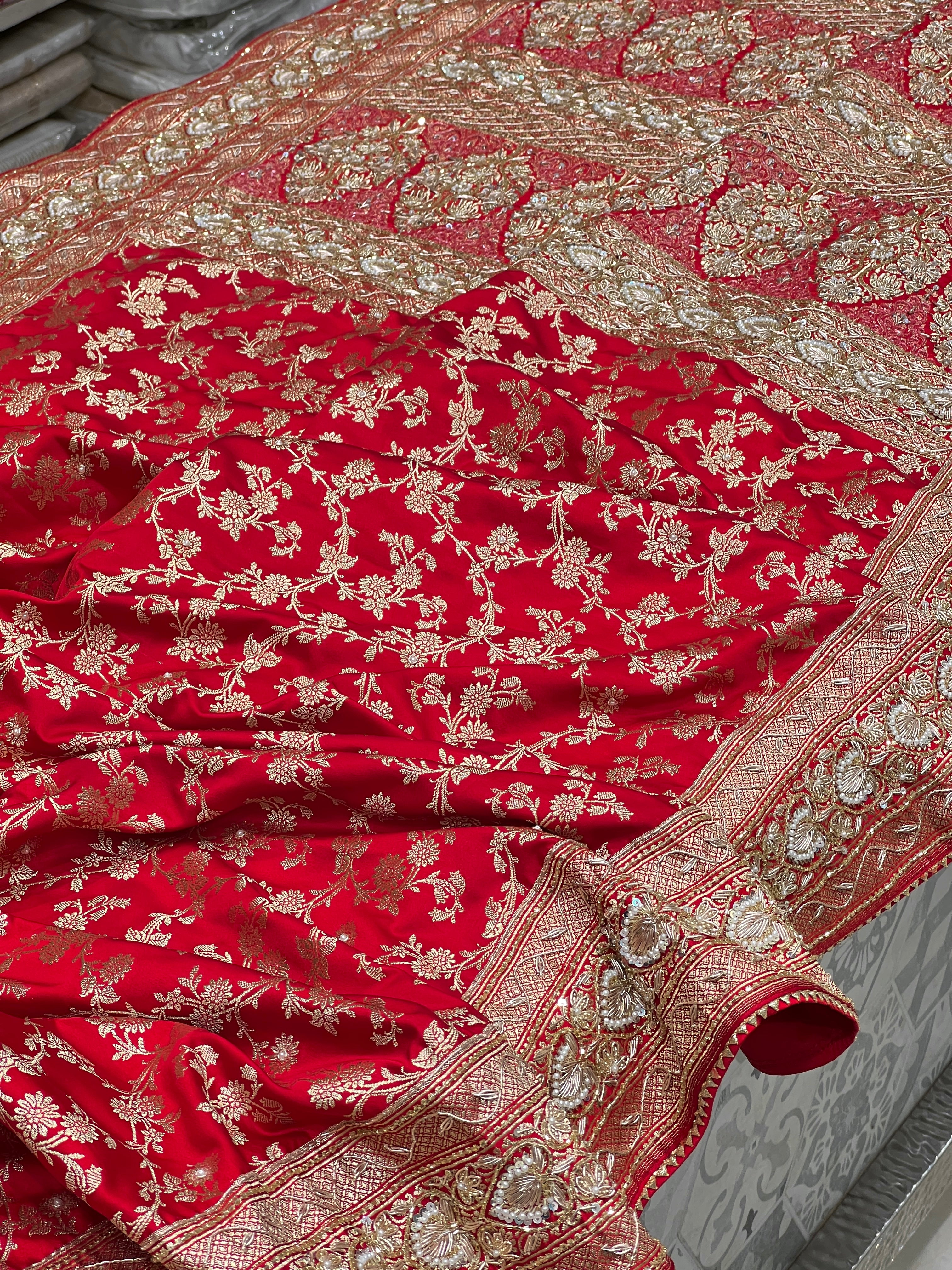 Red Banarasi Silk Fancy Embroidery Saree