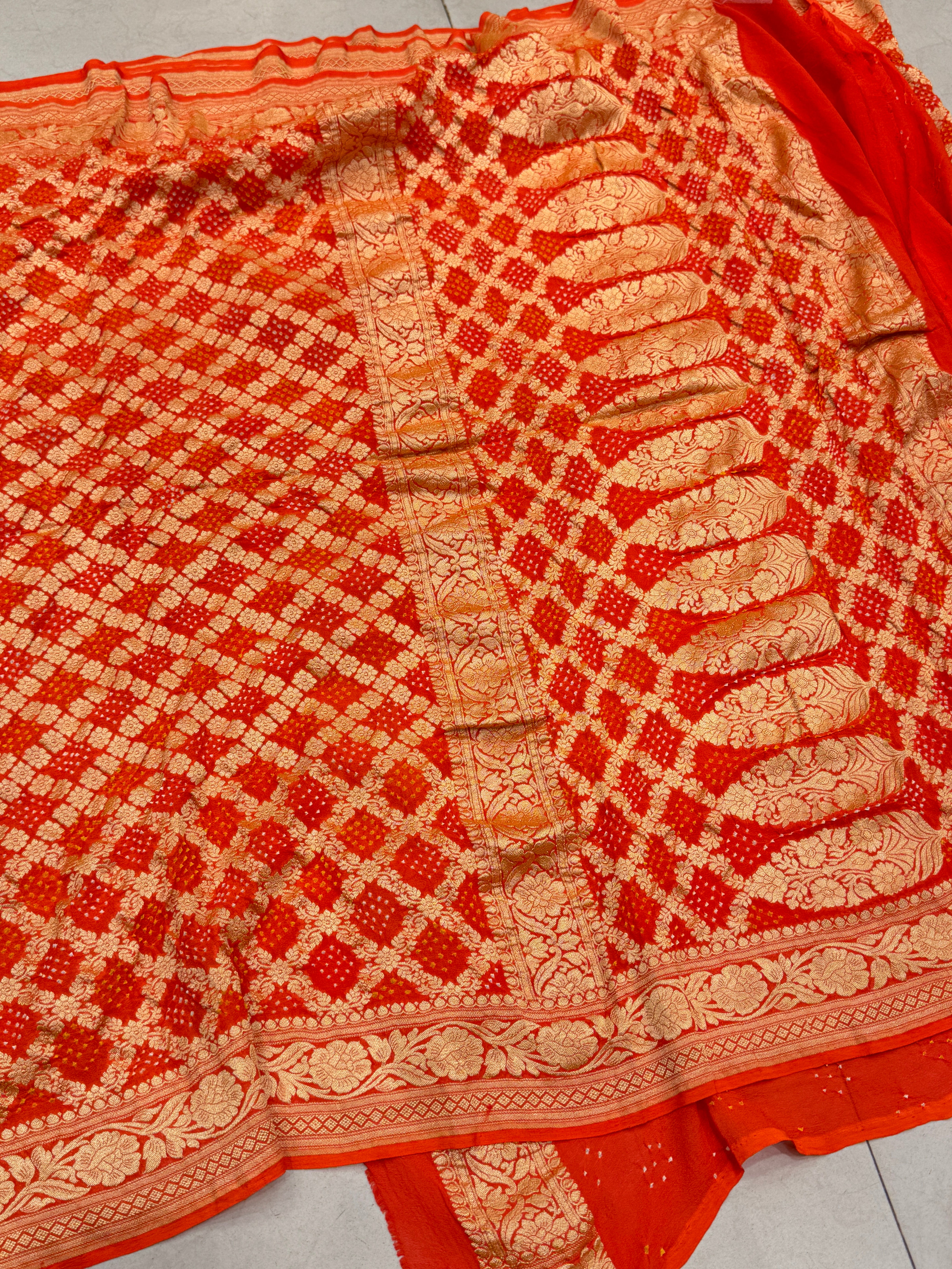 Orange Bandhej Bandhini Saree