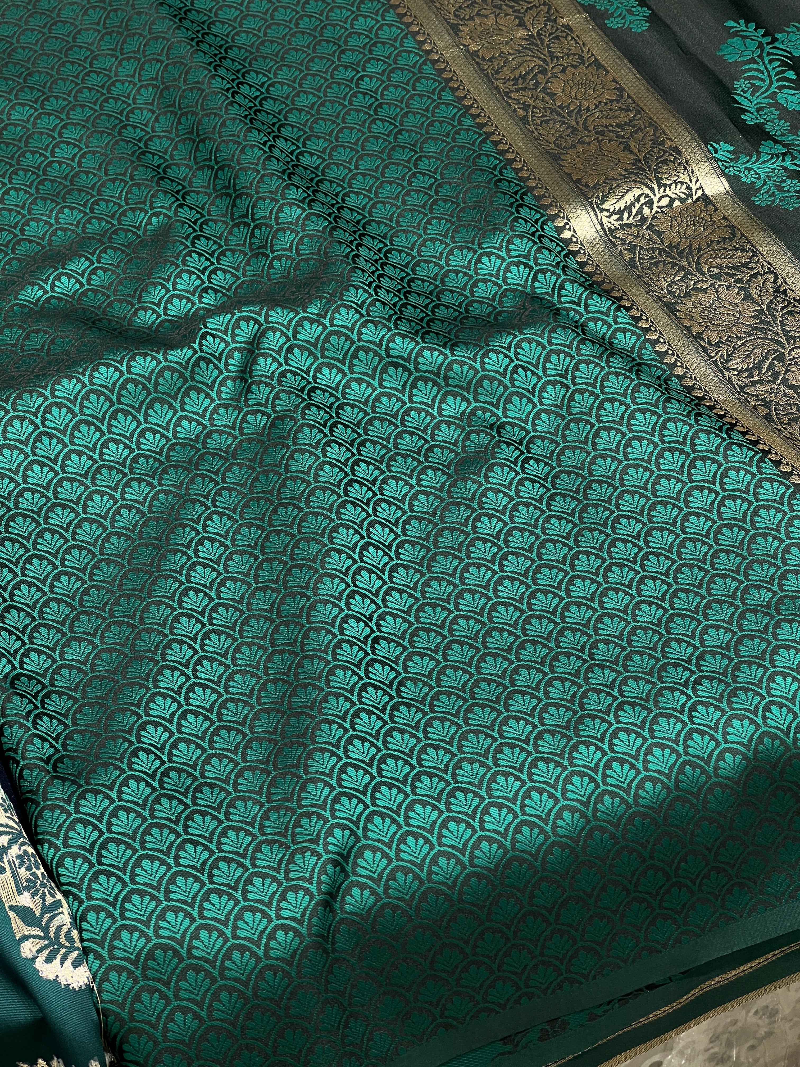 Green Banarasi Mashru Leheriya Saree