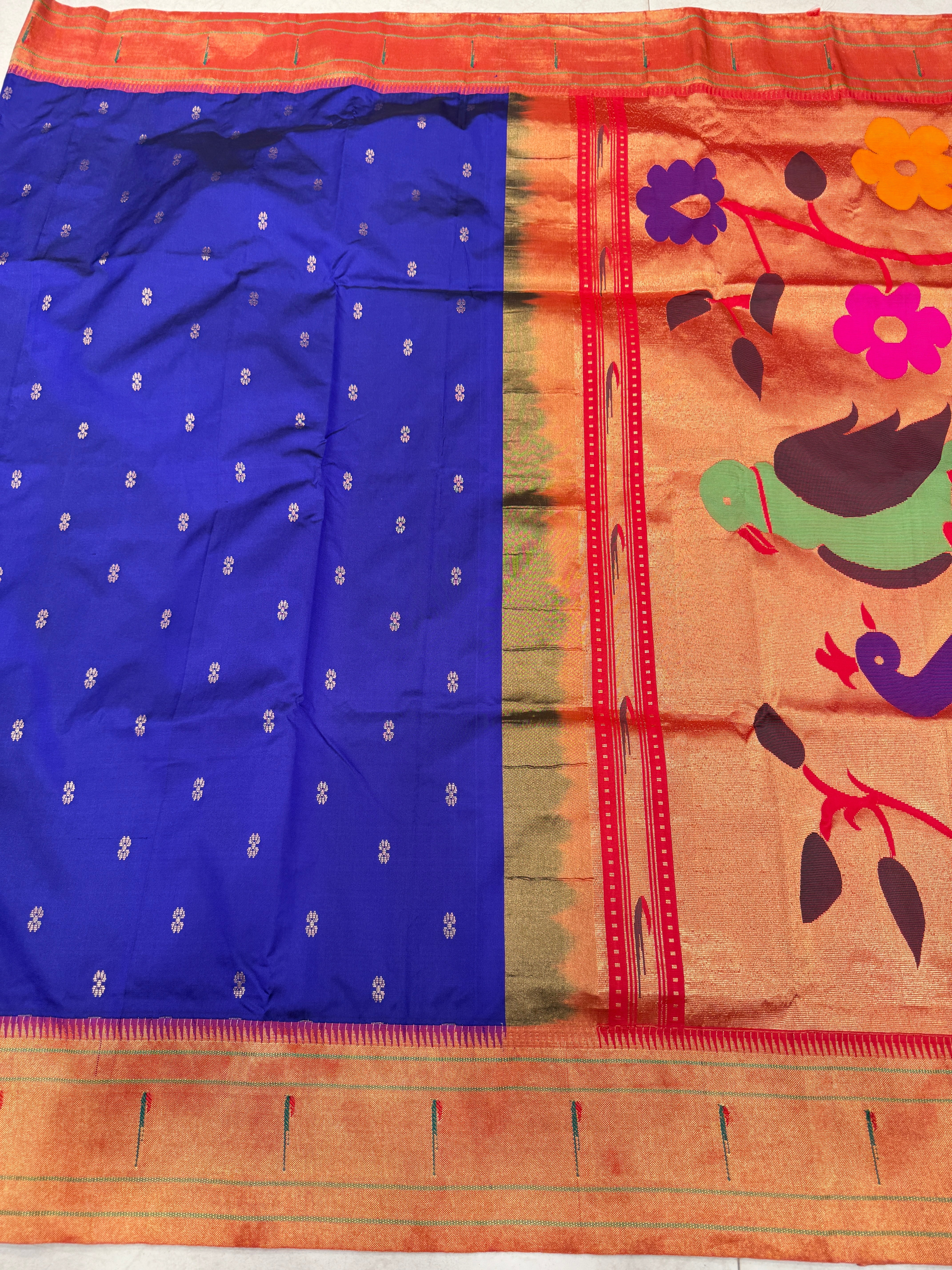 Blue Muniya Pure Silk Handloom Paithani Saree