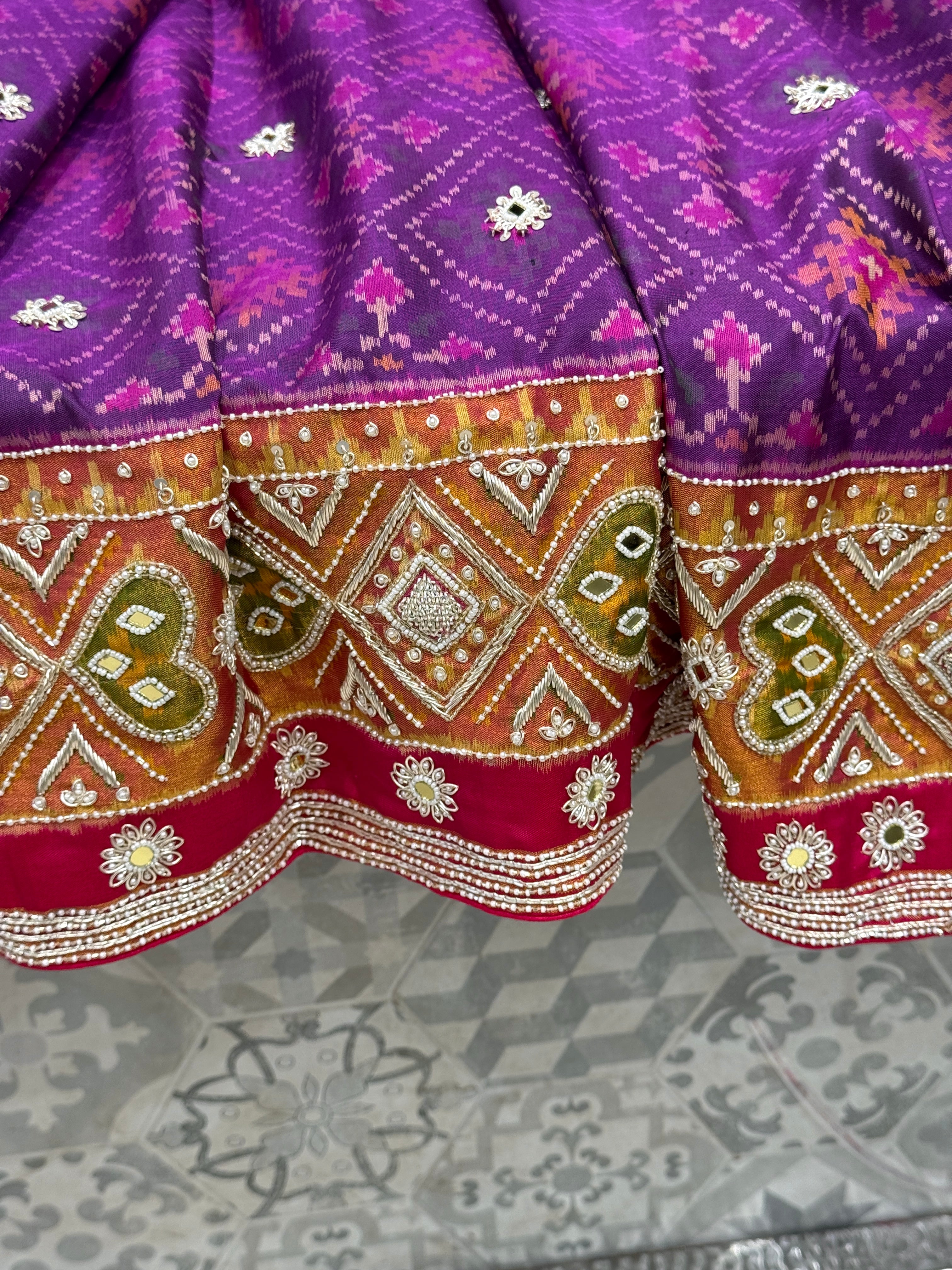 Violet Handloom Patola with Zardozi Moti Embroidery