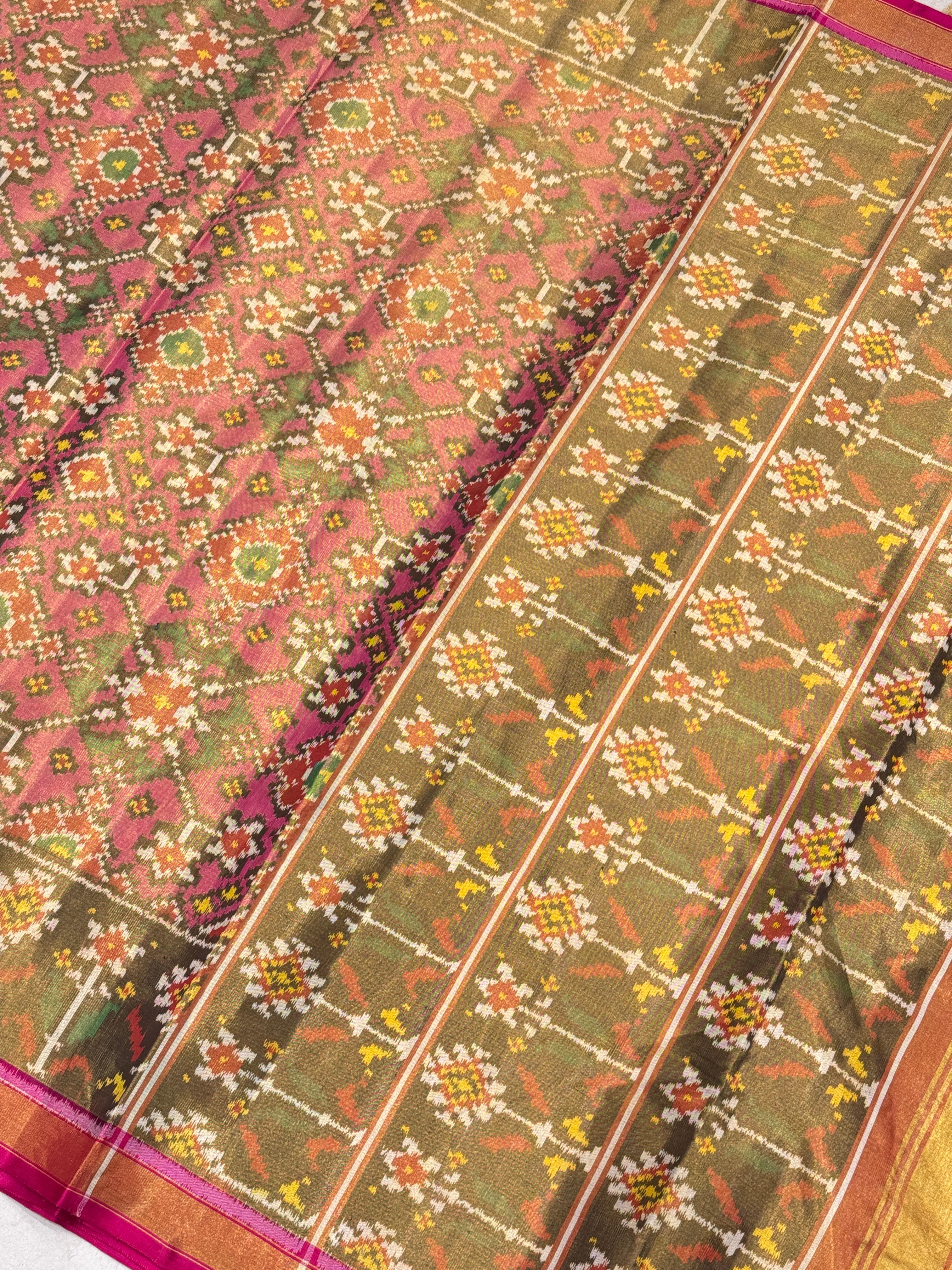 Pink Handloom Tissue Silk Patola Saree