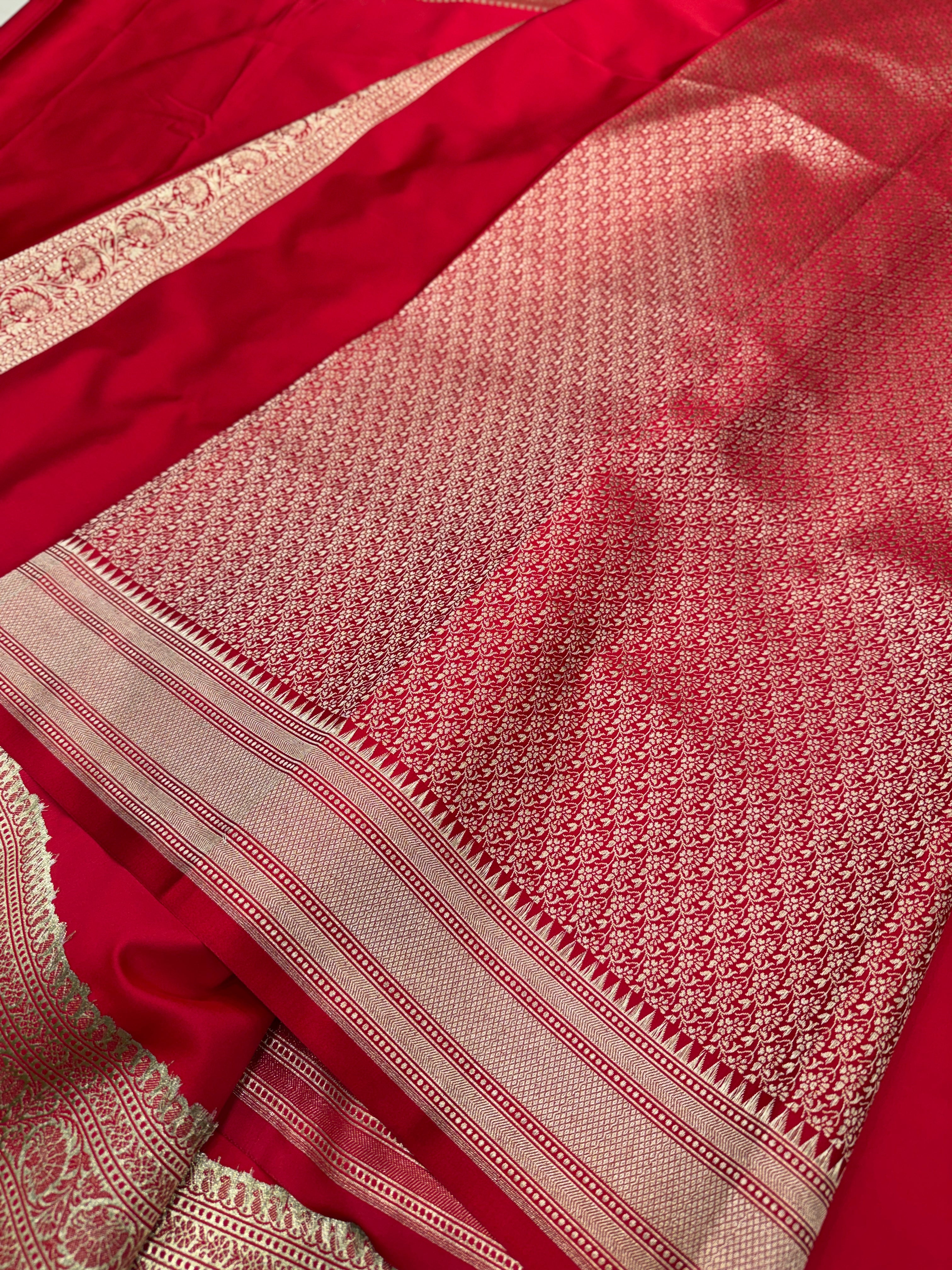 Red Banarasi Plain Body Border Saree