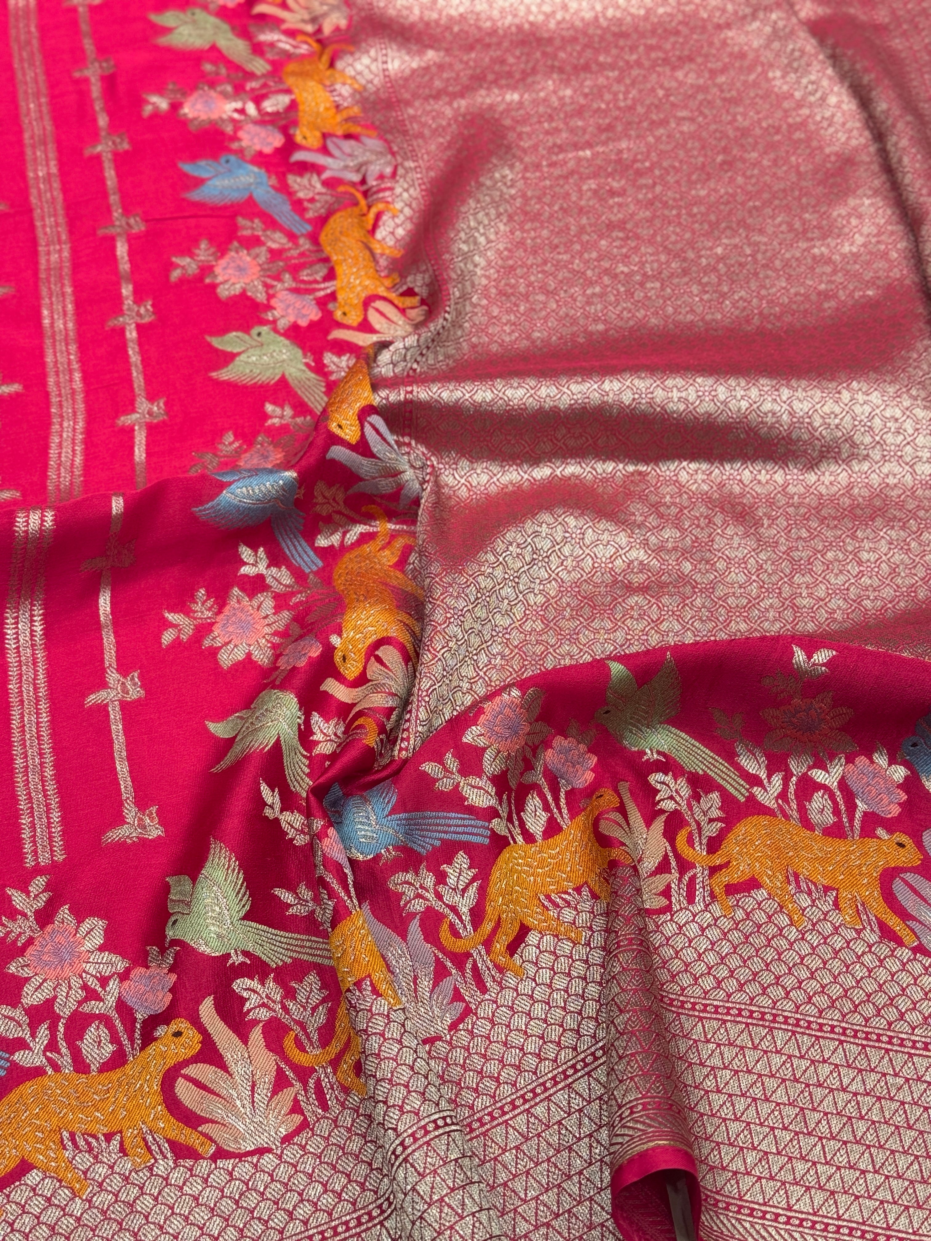 Rani Satin Silk Fauna Border Saree