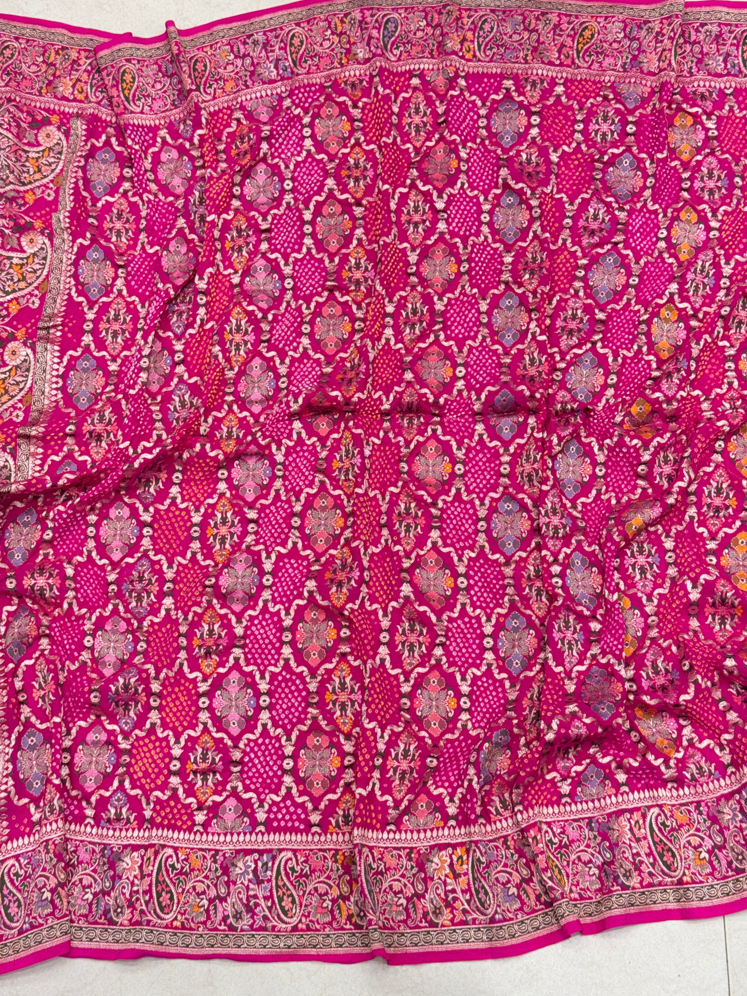 Rani Jaal Double Border Handloom Meenakari Rai Bandhej Pure Zari Dupatta