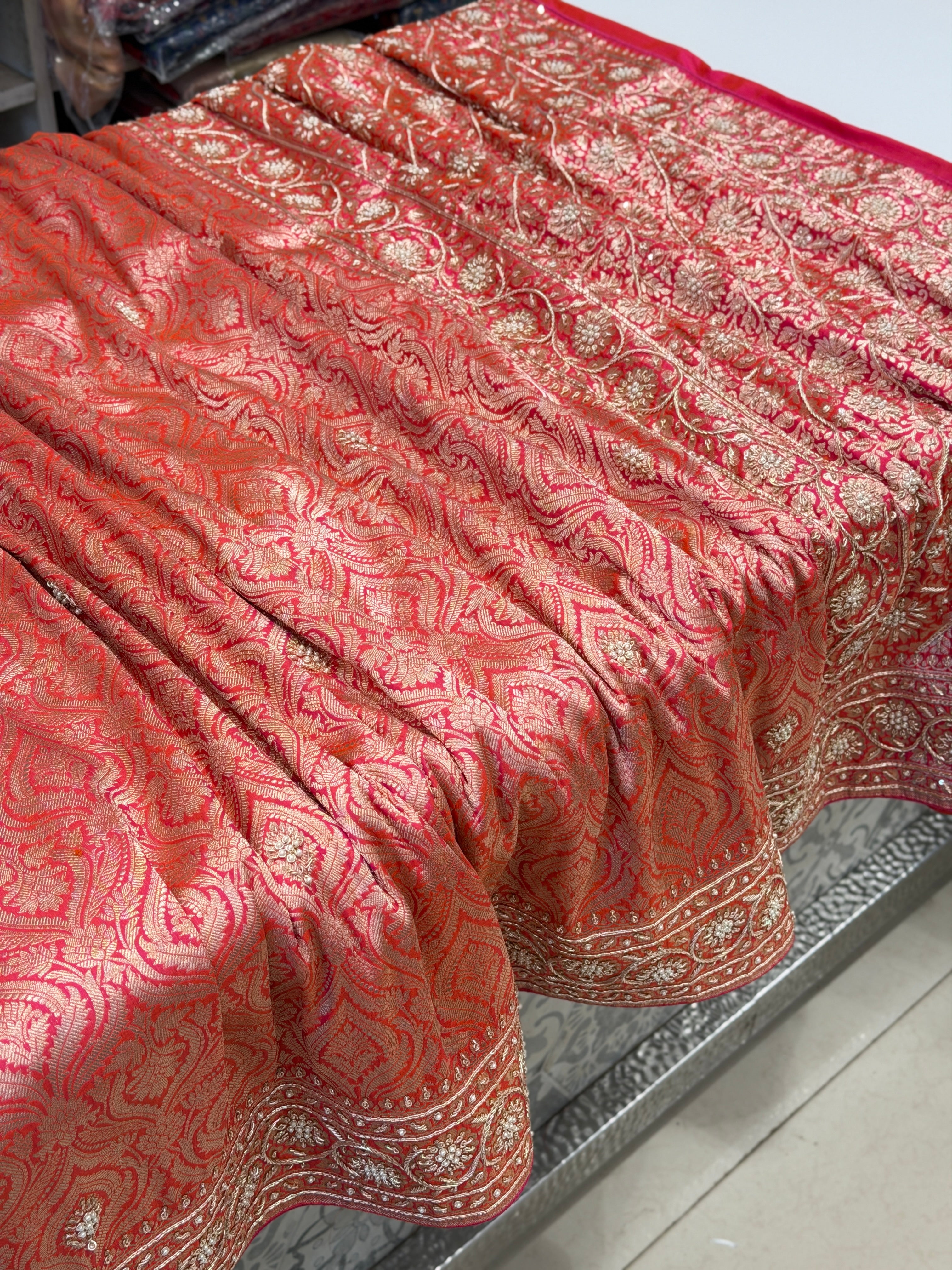 Cross Rani Banarasi Katan Zardosi Hand Embroidery Saree