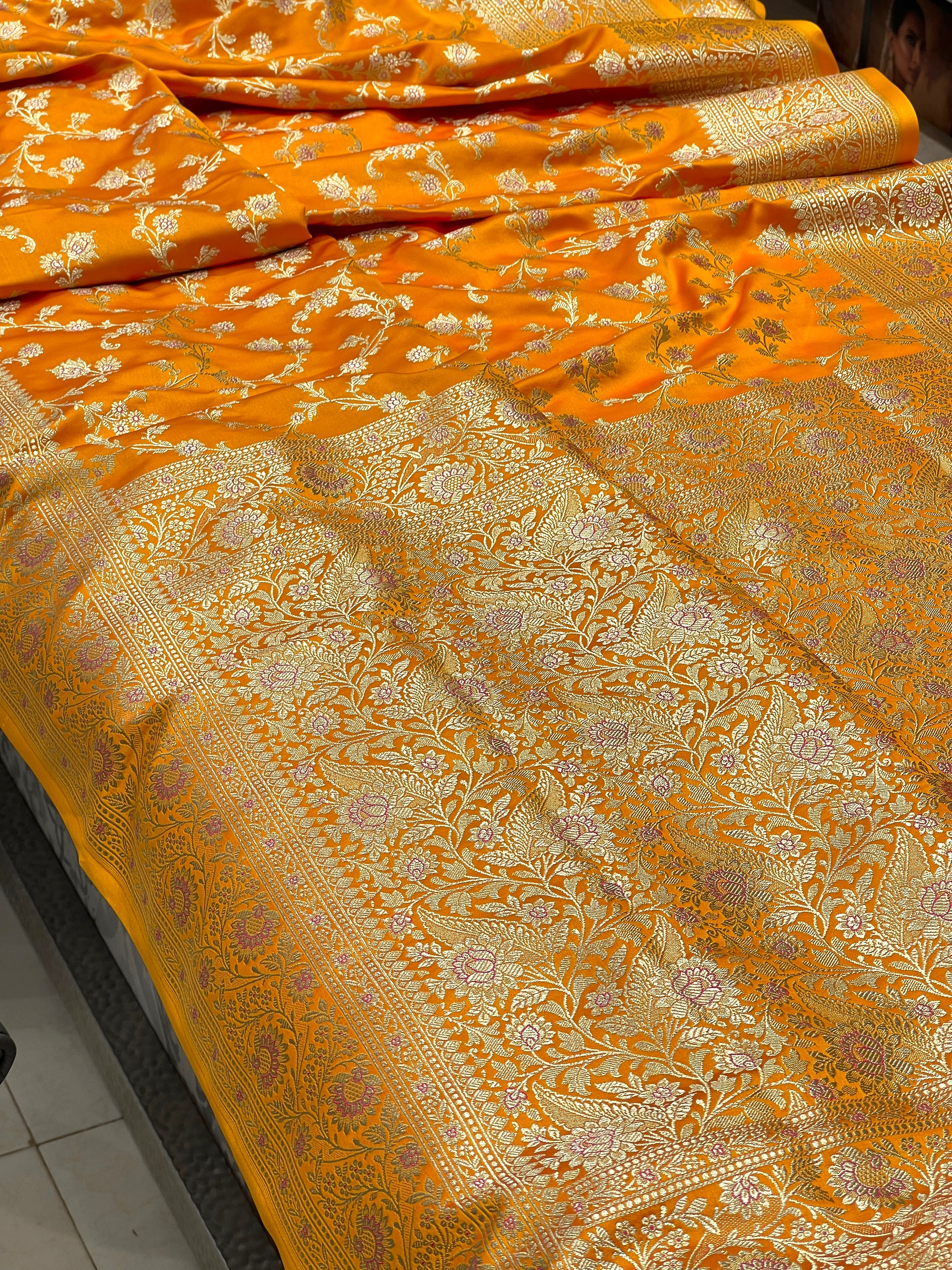 Mango Yellow Banarasi Upside Down Border Saree