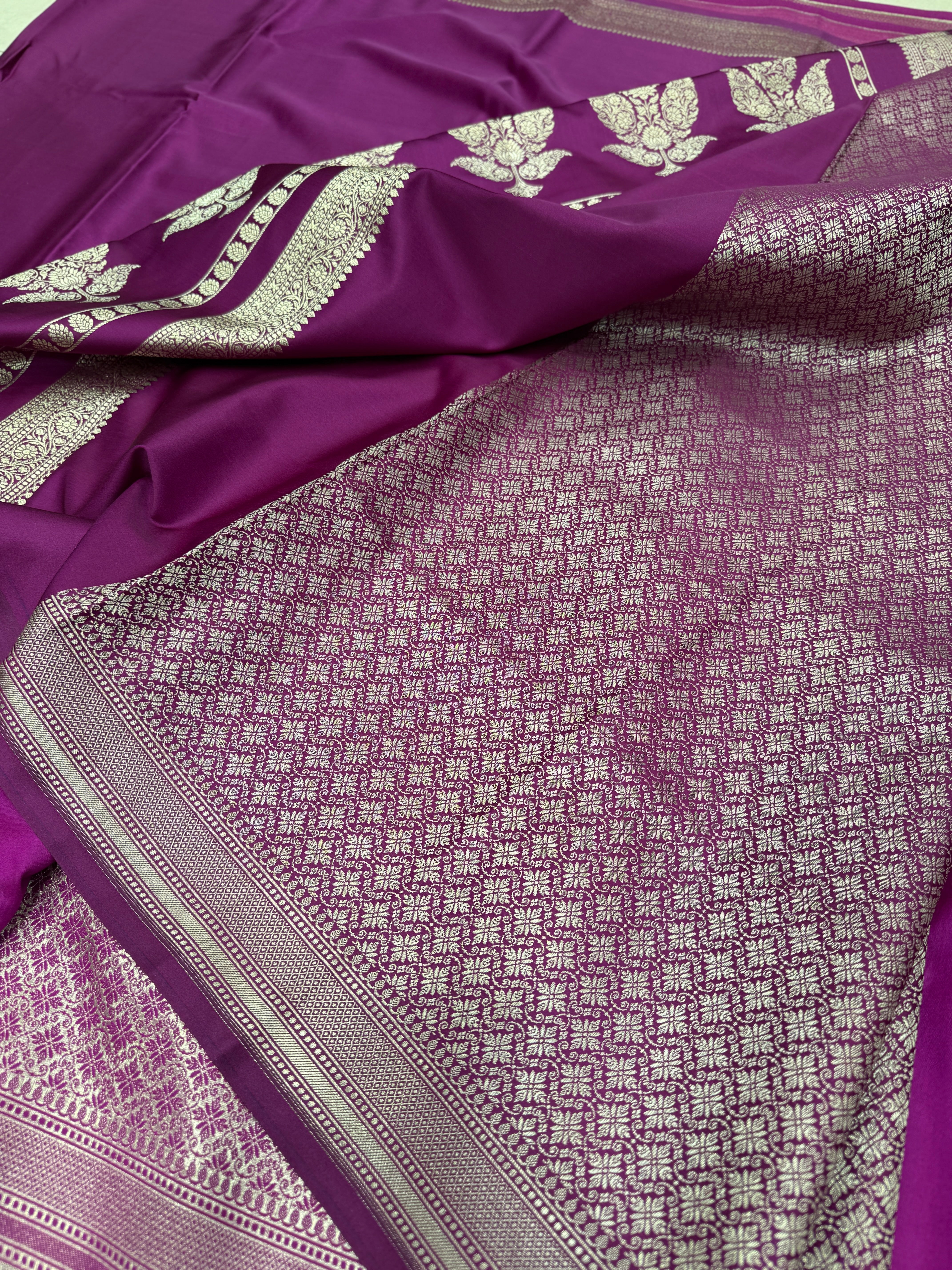 Wine Banarasi Silk Plain Small Border Saree