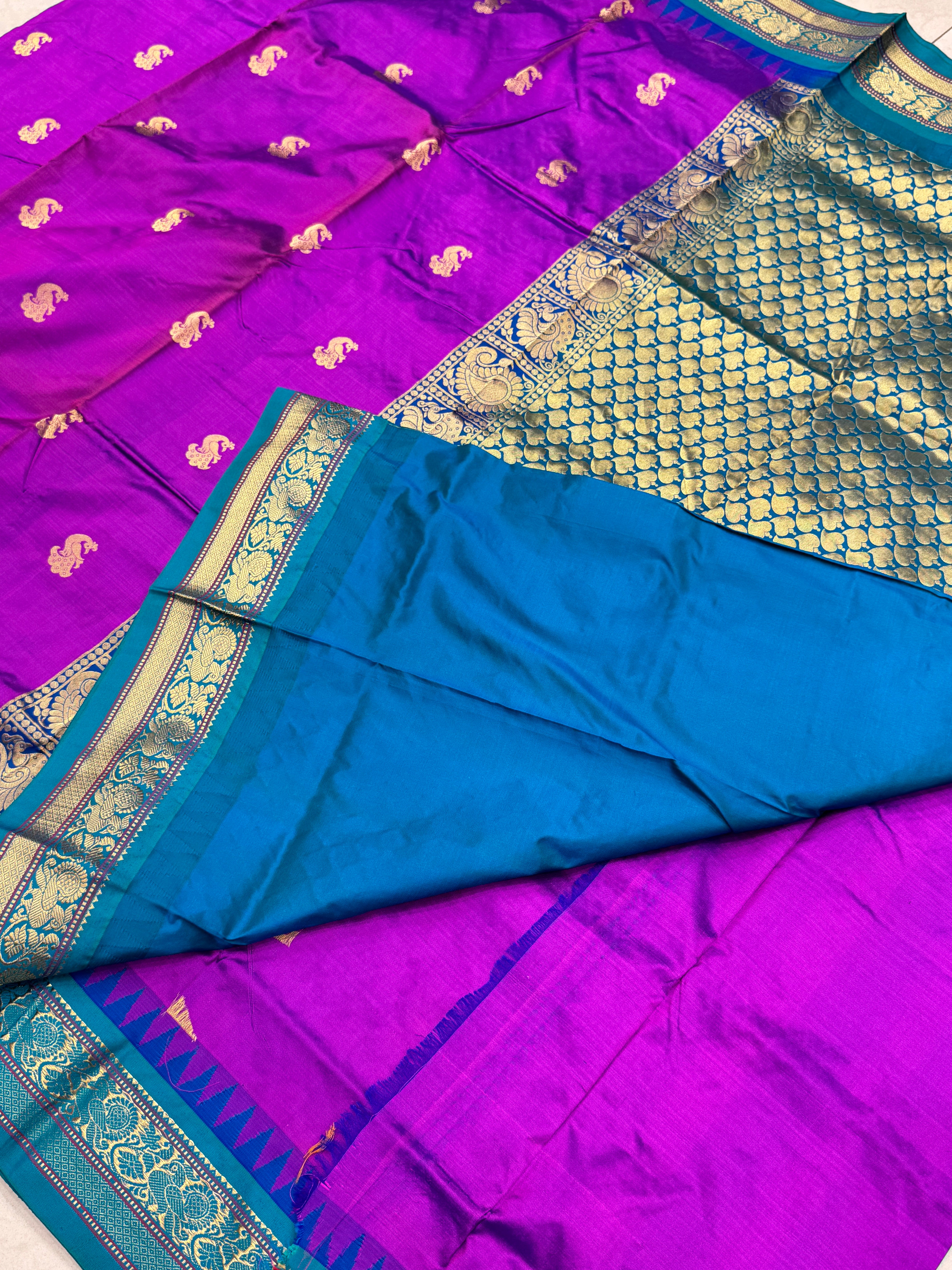 Violet Peacock Buttis Paithani Saree