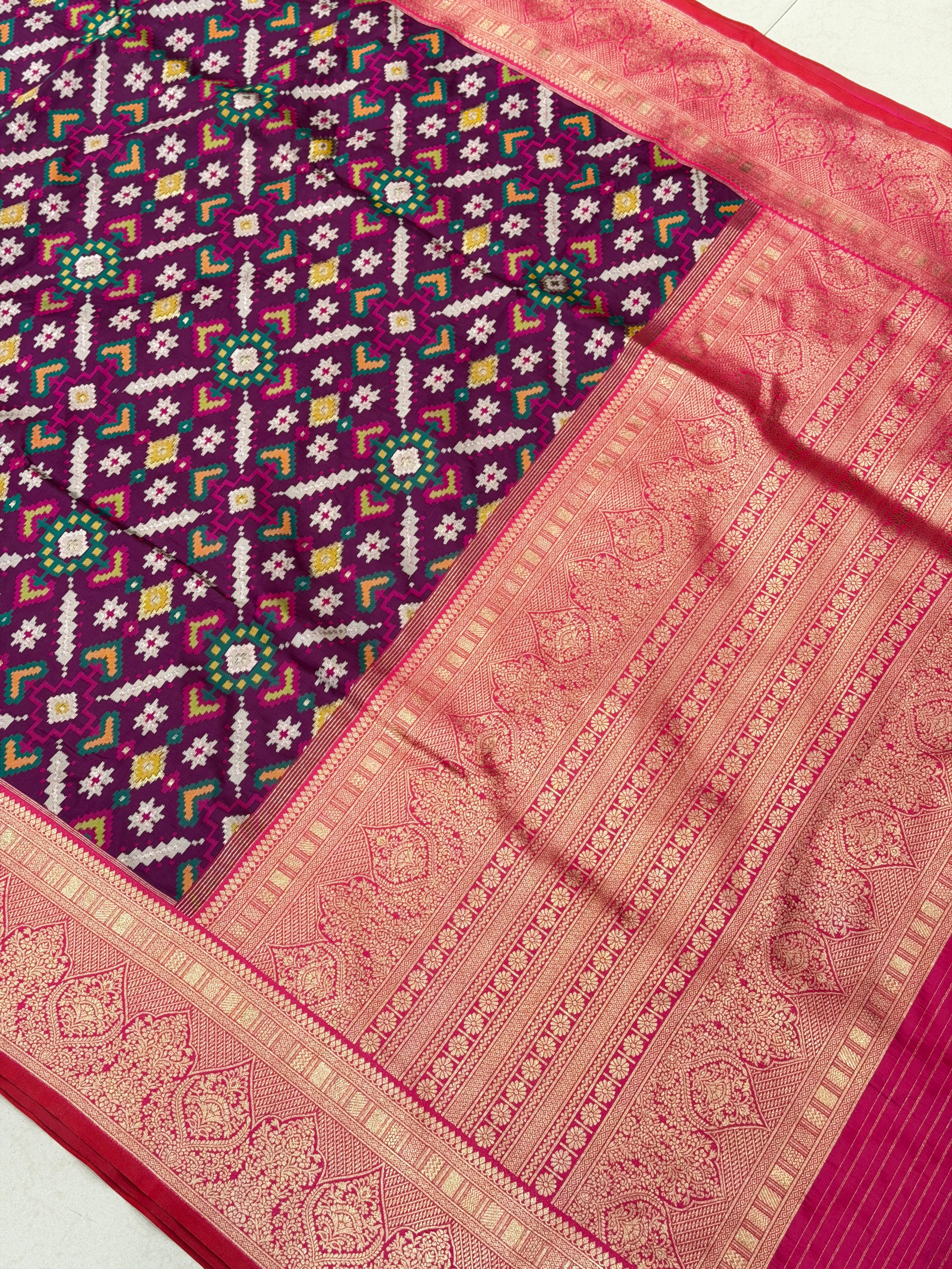 Wine Ratan Chowk Ikat Patola Banarasi Weaved Jaal Saree