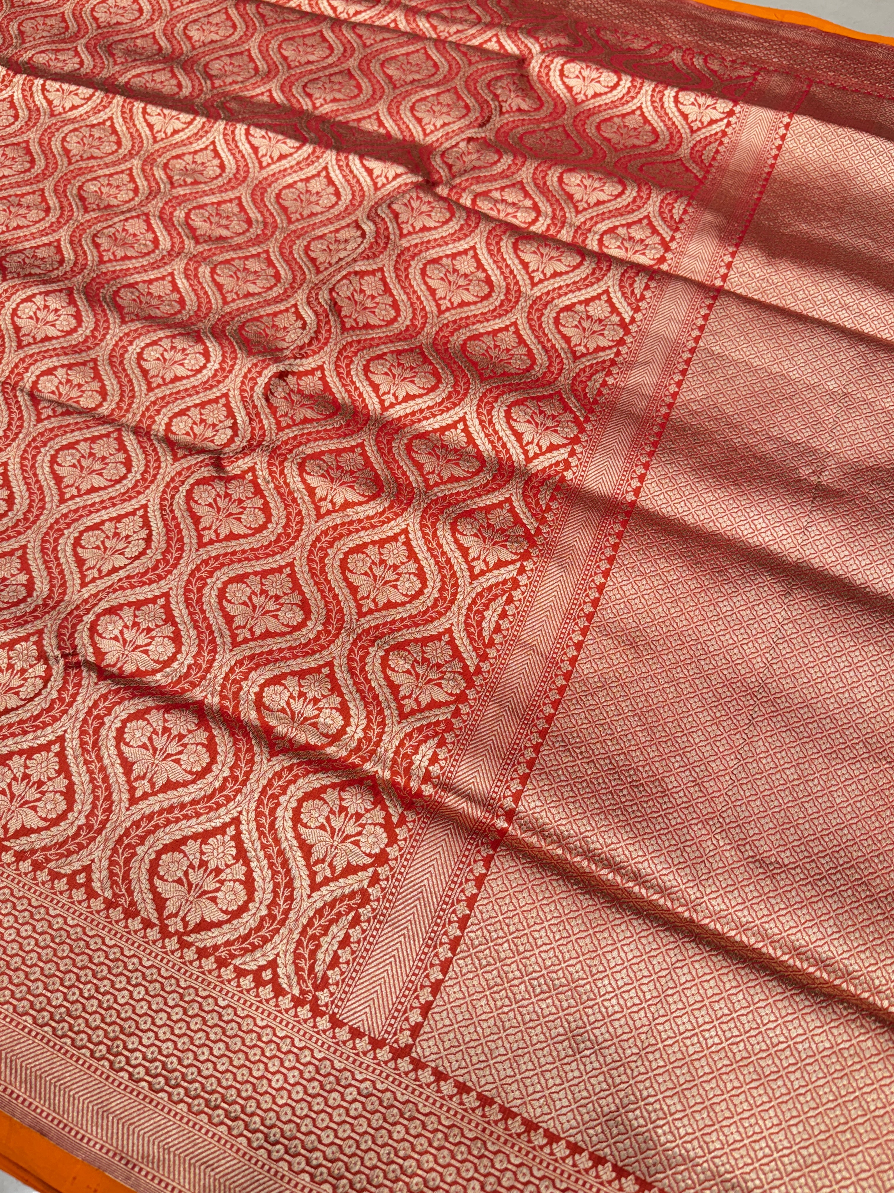 Orange Weaved Handloom Banarasi Katan Silk Saree