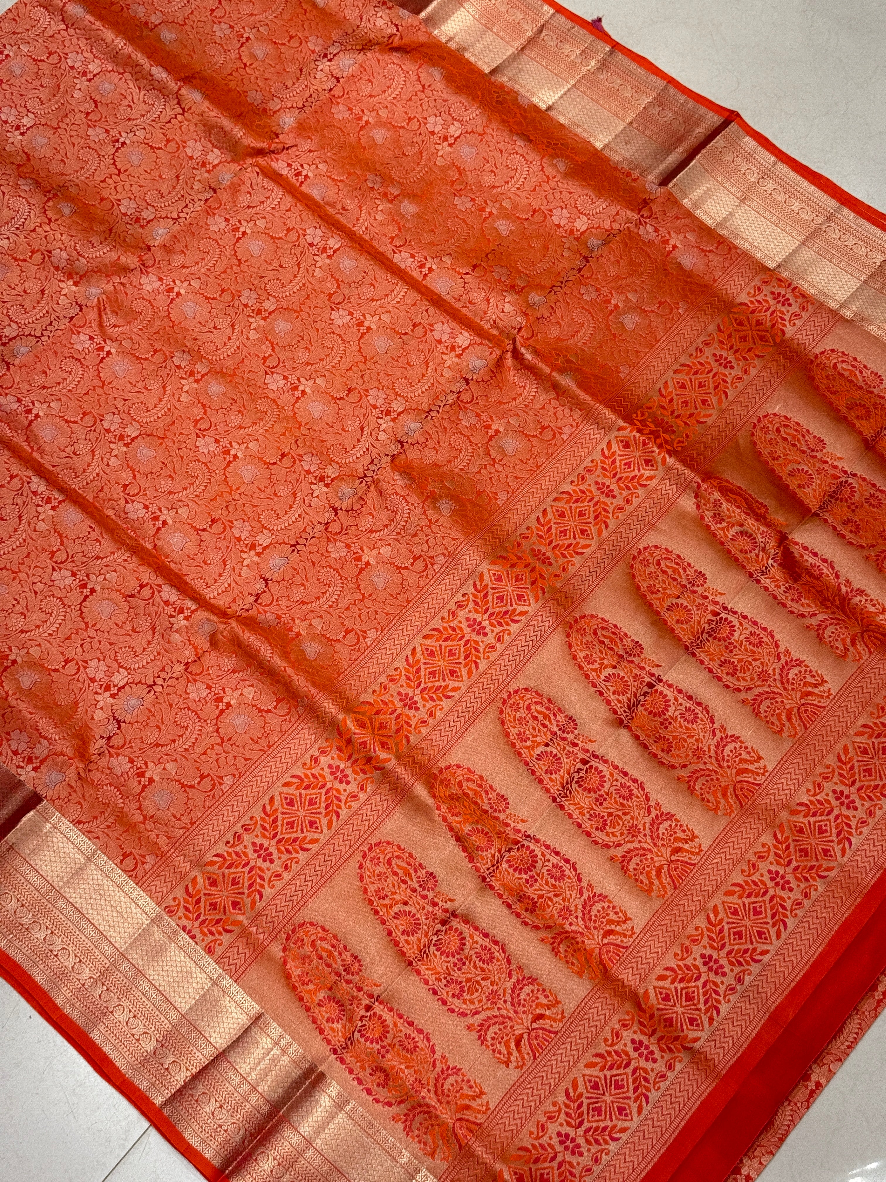Rust Orange Sona Roopa Brocade Handloom Kanchipuram Pure Silk Saree
