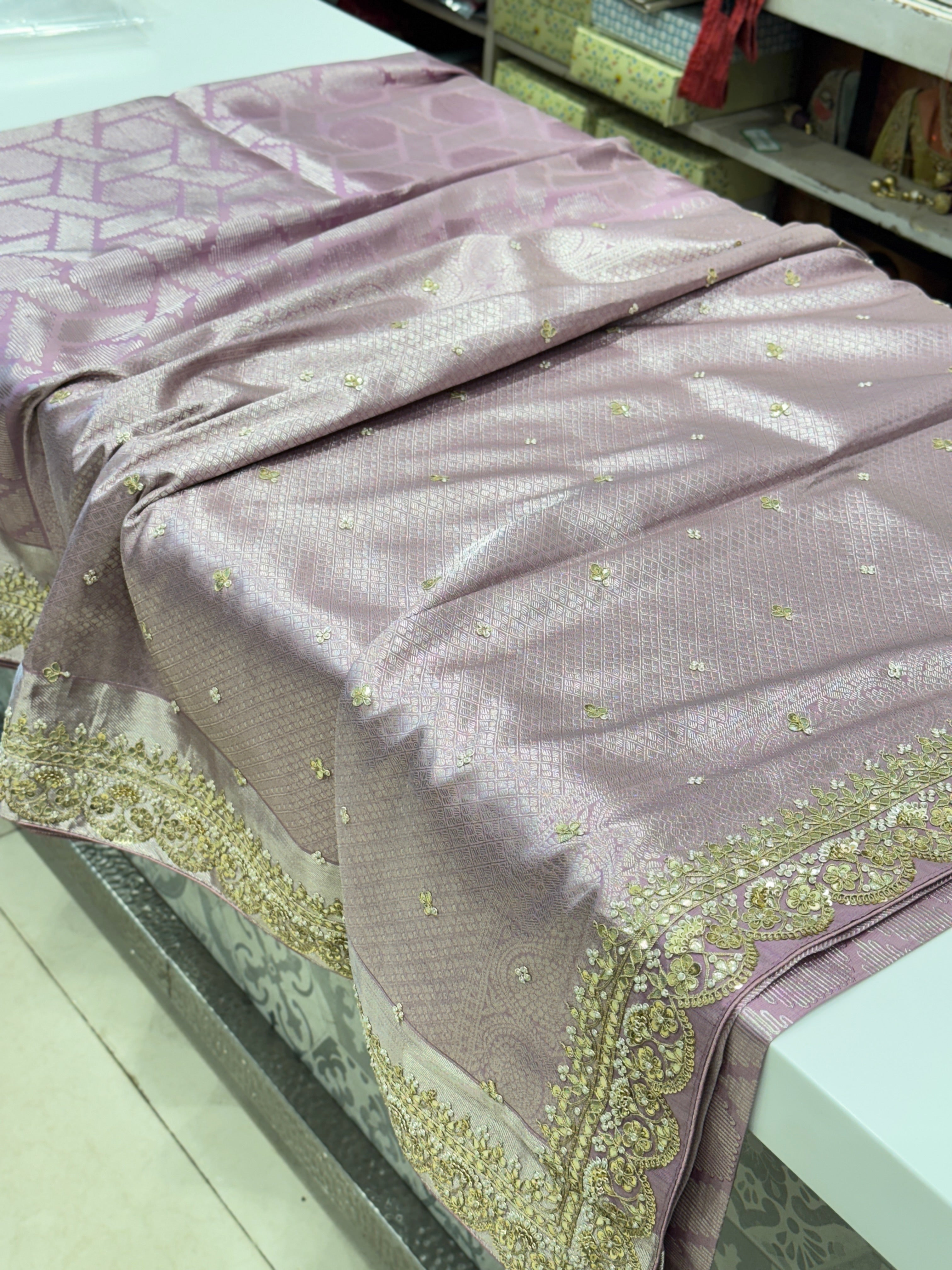 Lilac Contemporary Kanjivaram Zardosi Hand Embroidery Saree