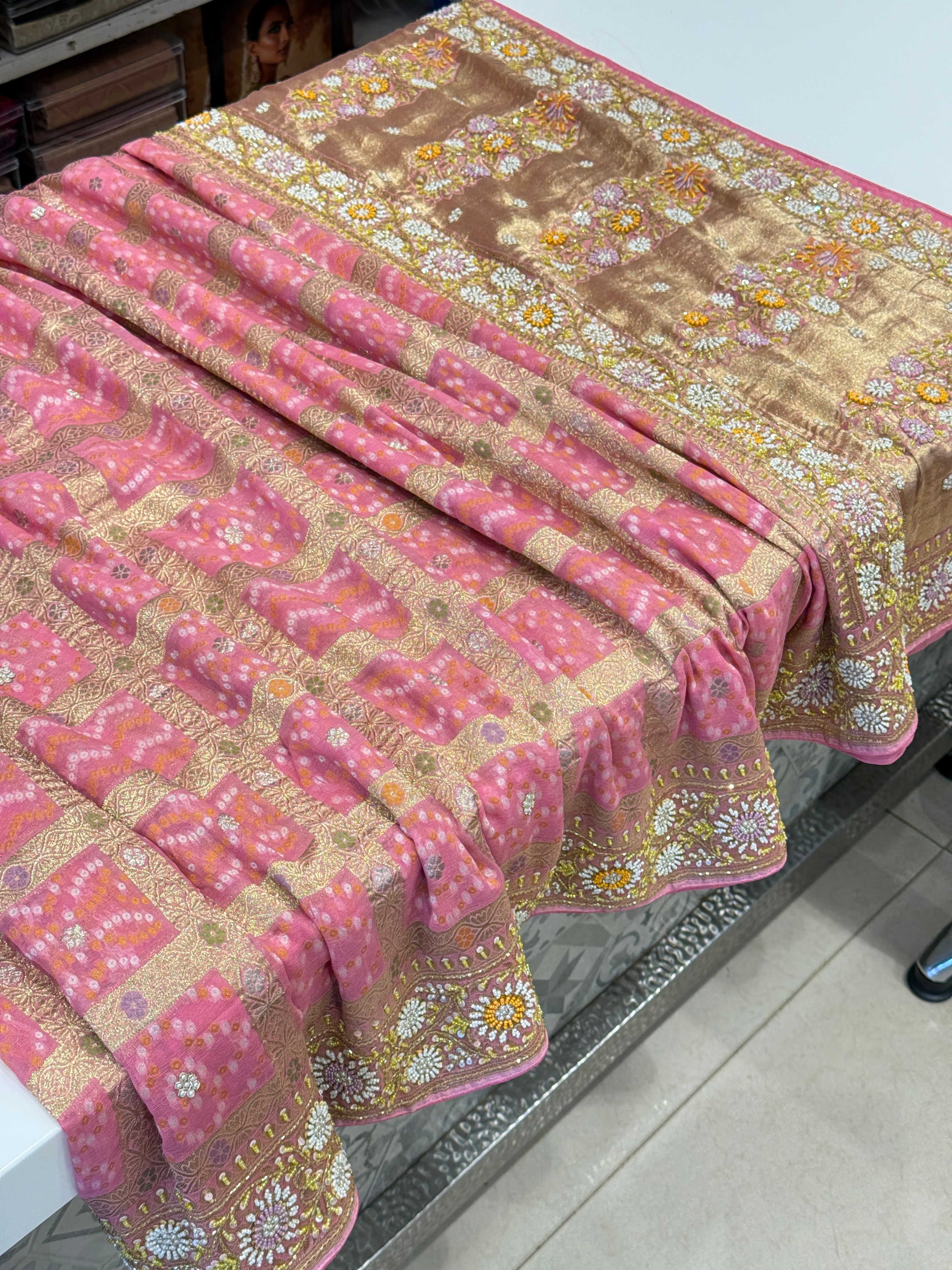 Pink Gharchola Meenakari Georgette Moti Zardosi Hand Embroidery Saree