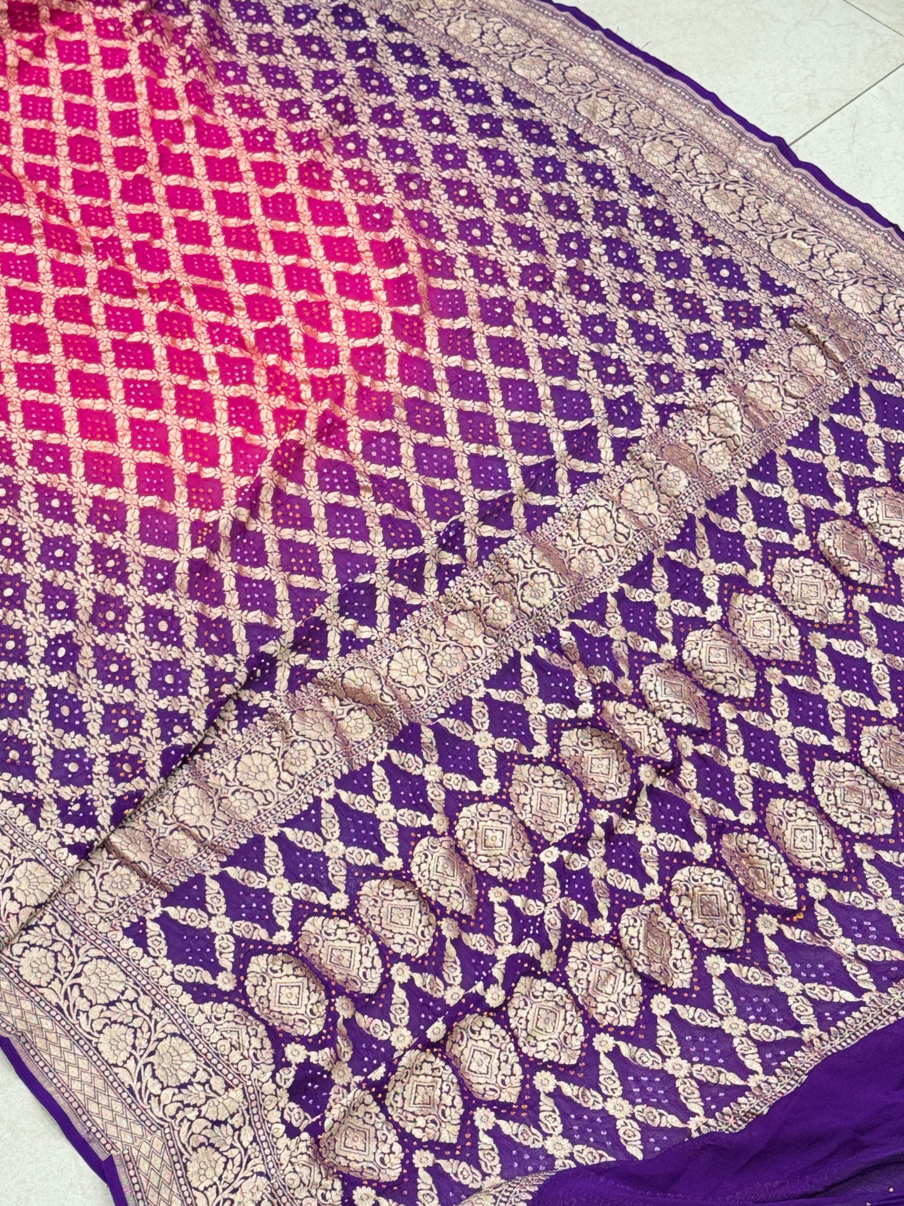 Rani Magenta Shaded Bandhej Bandhini Saree