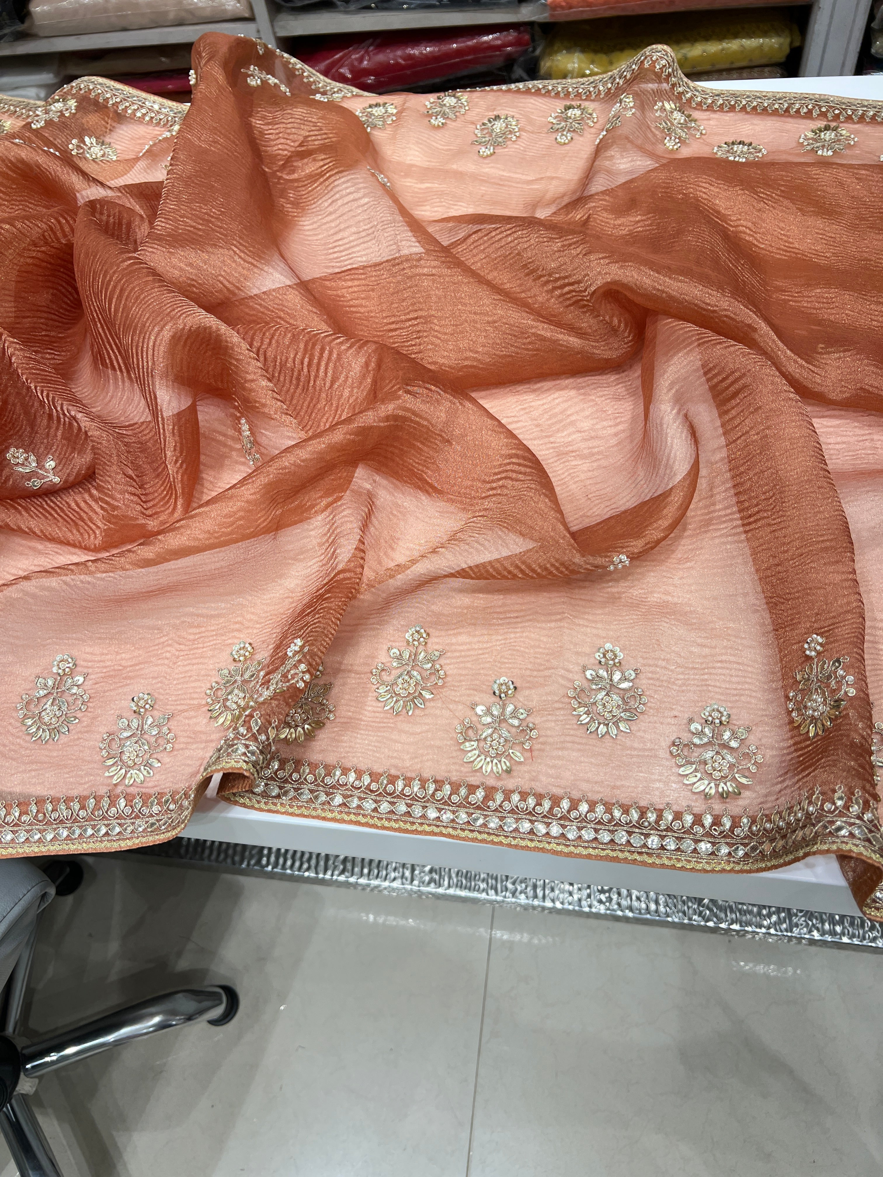 Crushed Tissue Gotapatti Saree