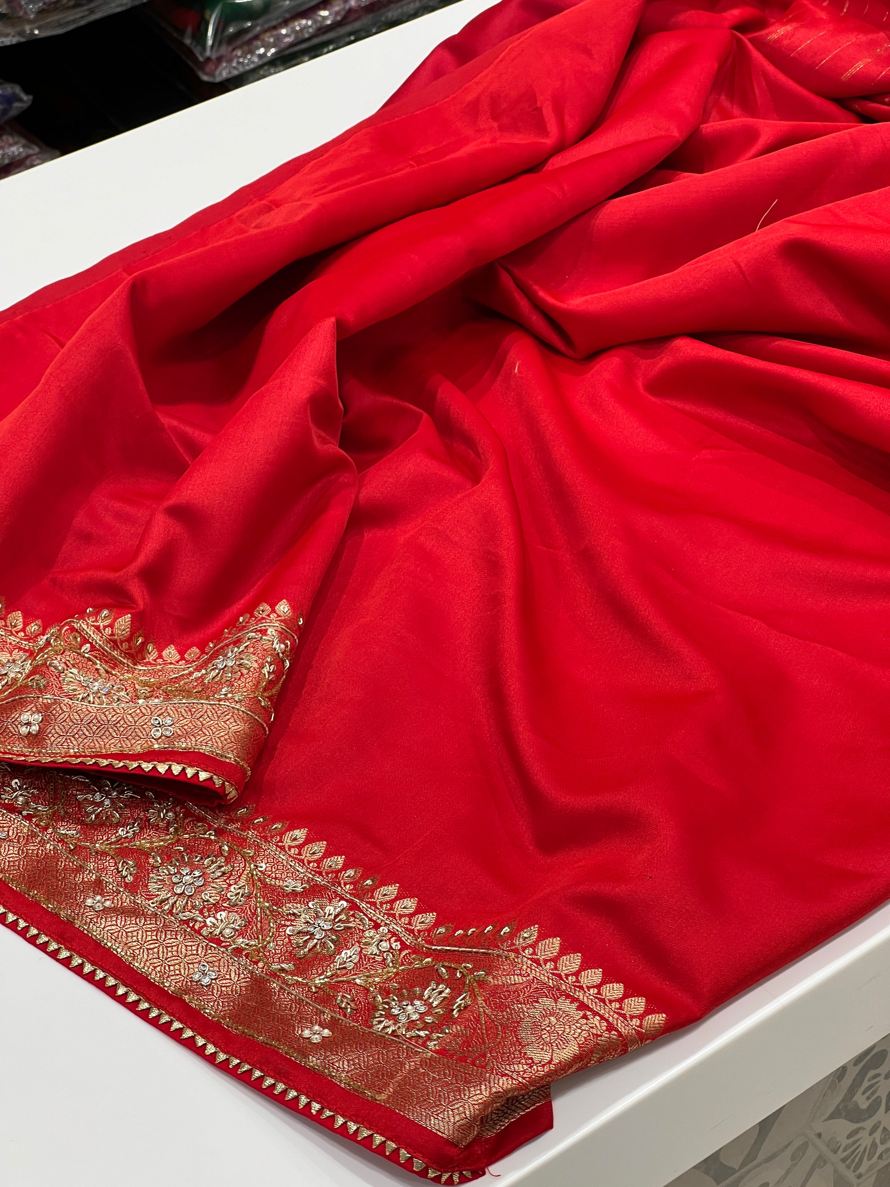 Red Banarasi Small Jaal Simple Zardosi Saree