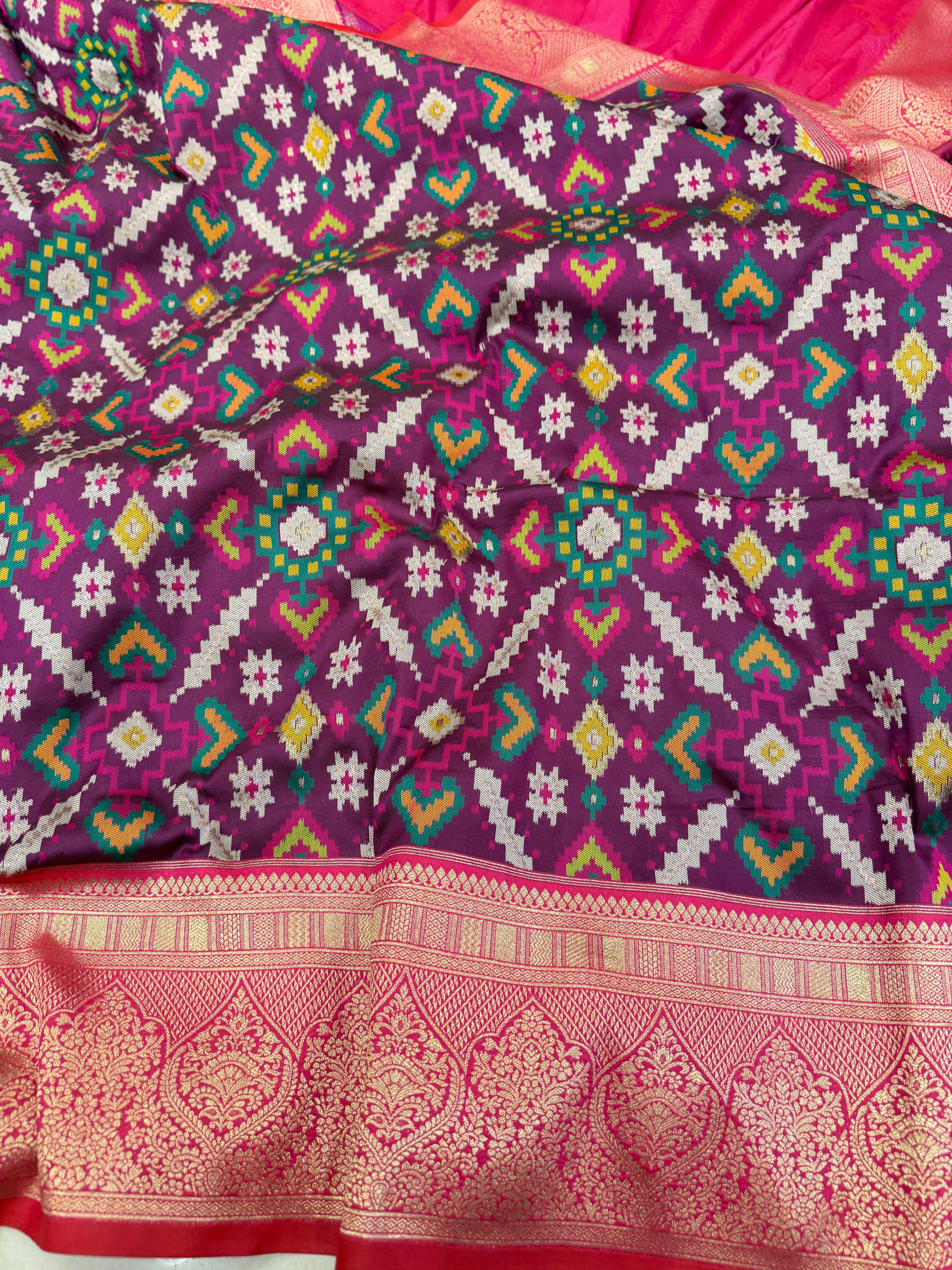 Wine Ratan Chowk Ikat Patola Banarasi Weaved Jaal Saree