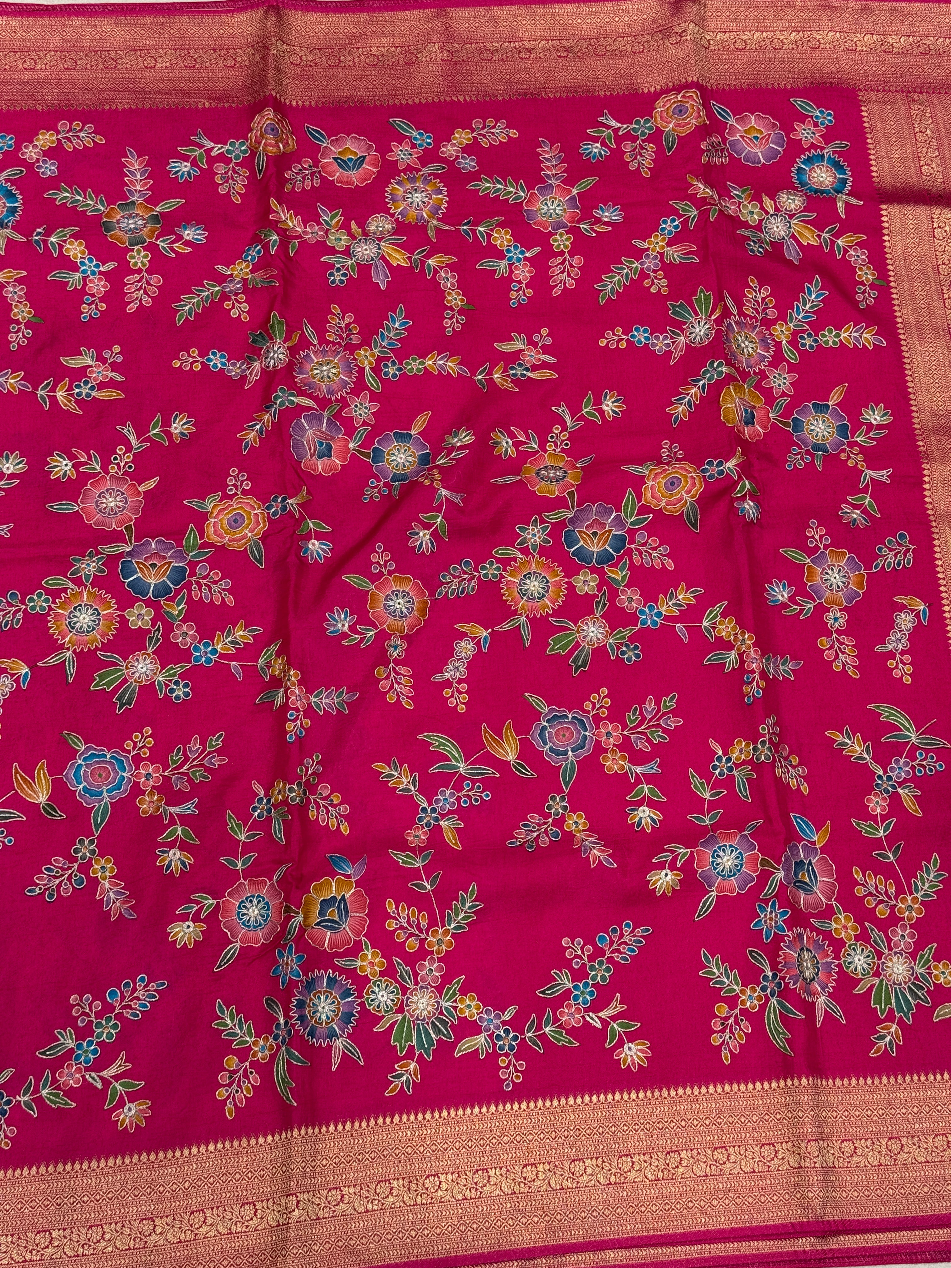 Rani Banarasi Munga Silk Saree With Pita Embroidery