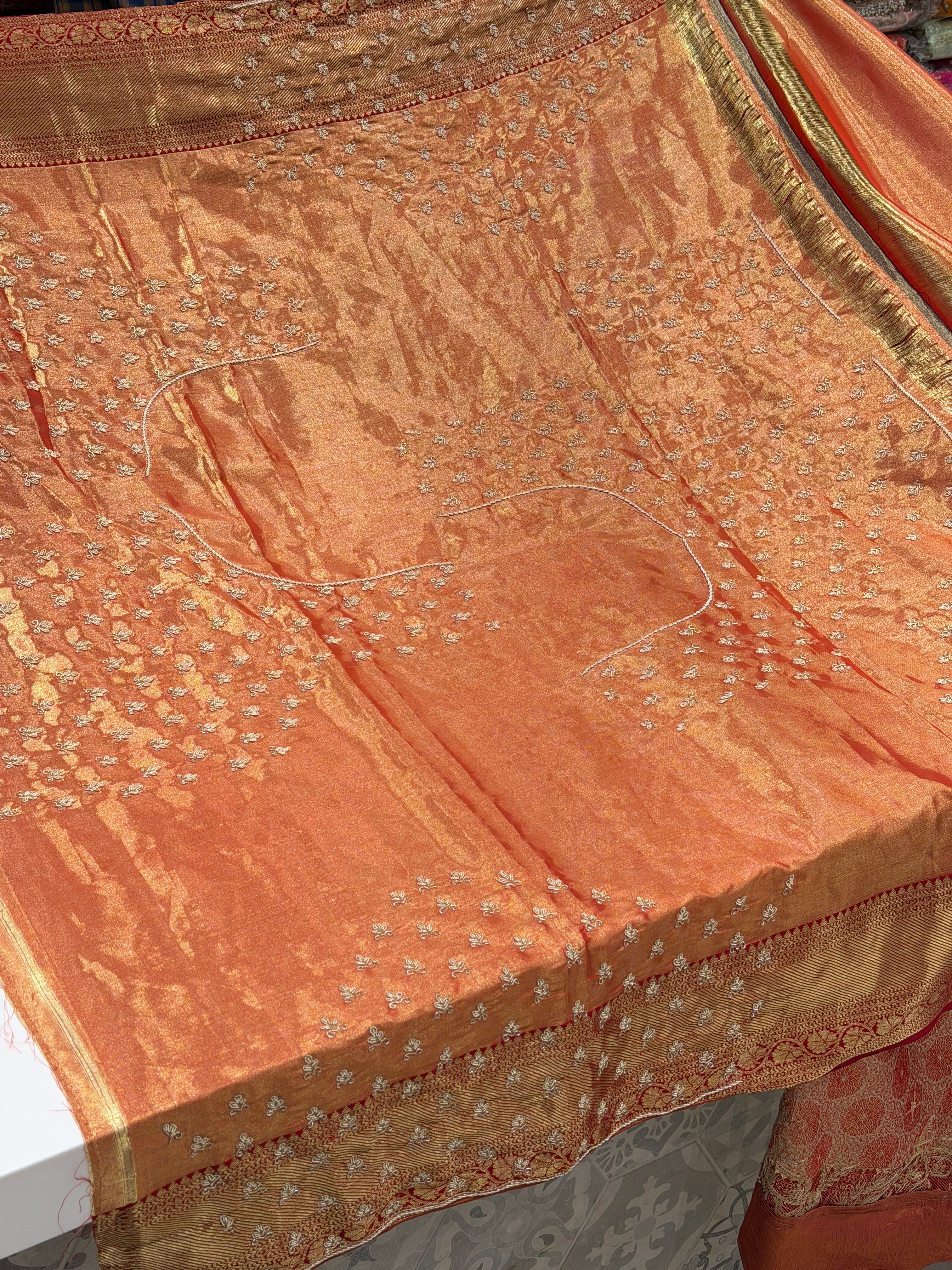 Red Tissue Kanjivaram Zardosi Doli Hand Embroidery Saree