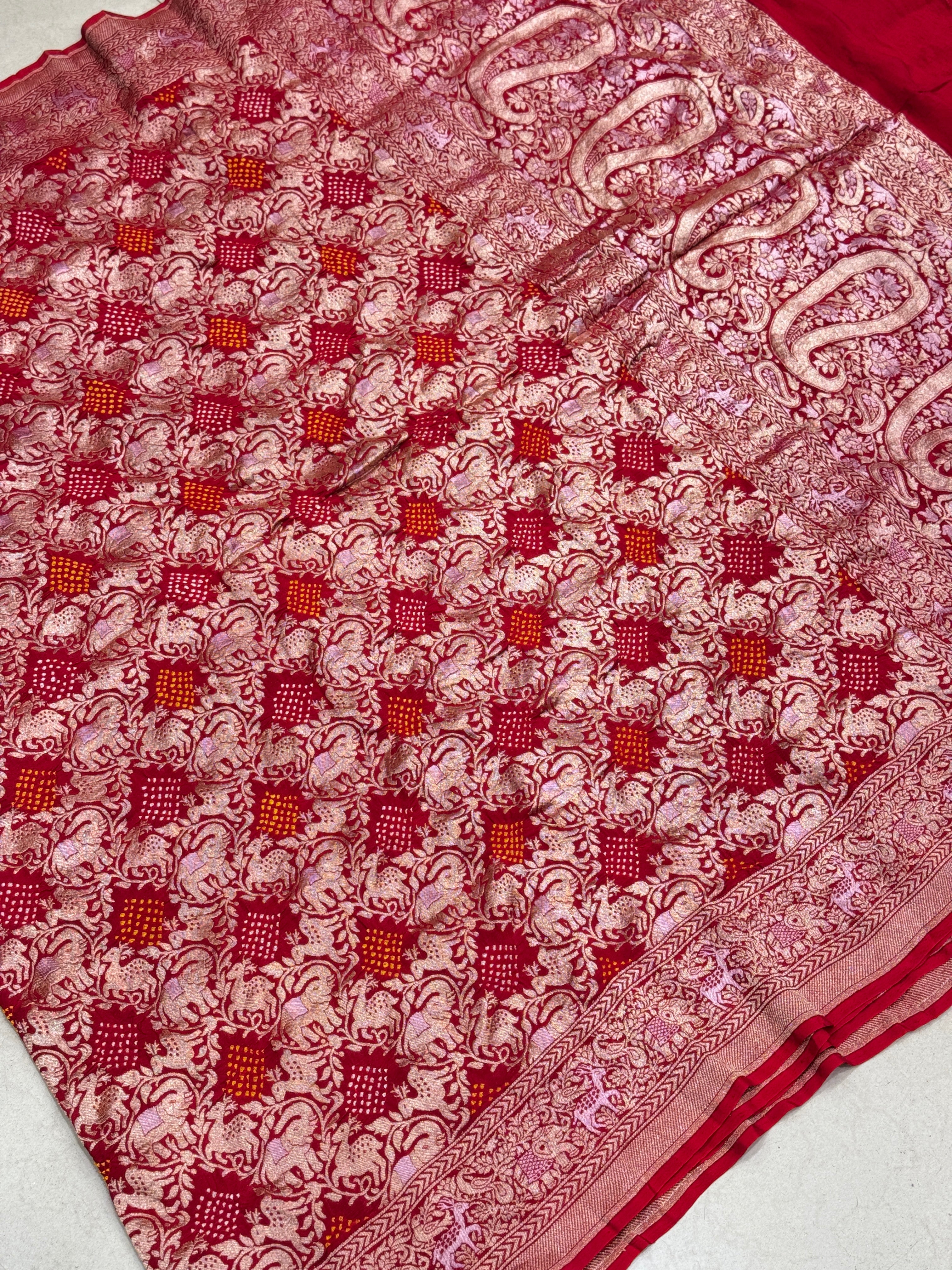 Red Kadwa Weave Bandhej Saree