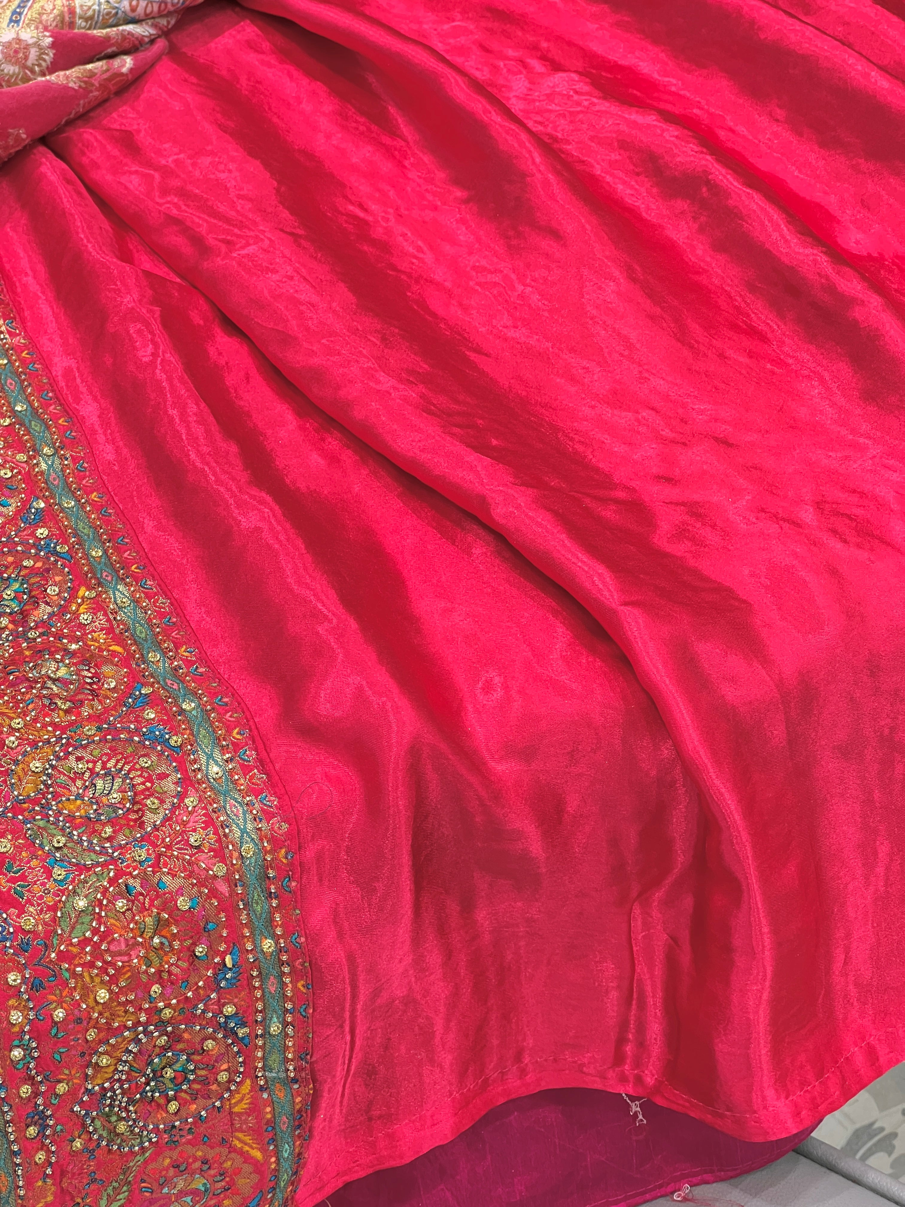 Pink Modal Satin Peacock Theme Hand Embroidery Saree