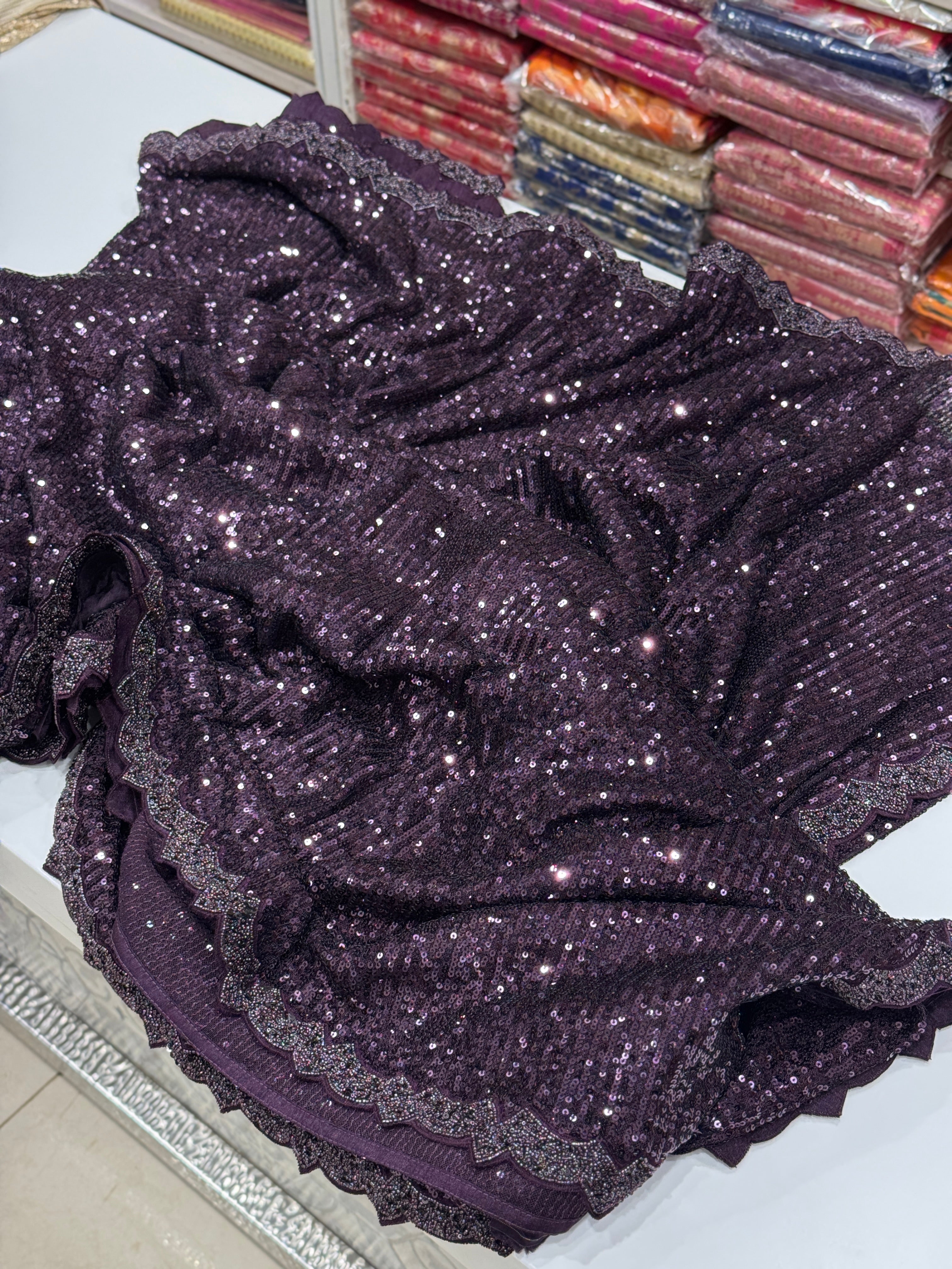 Violet Sequin Saree Hand Embroidery Border