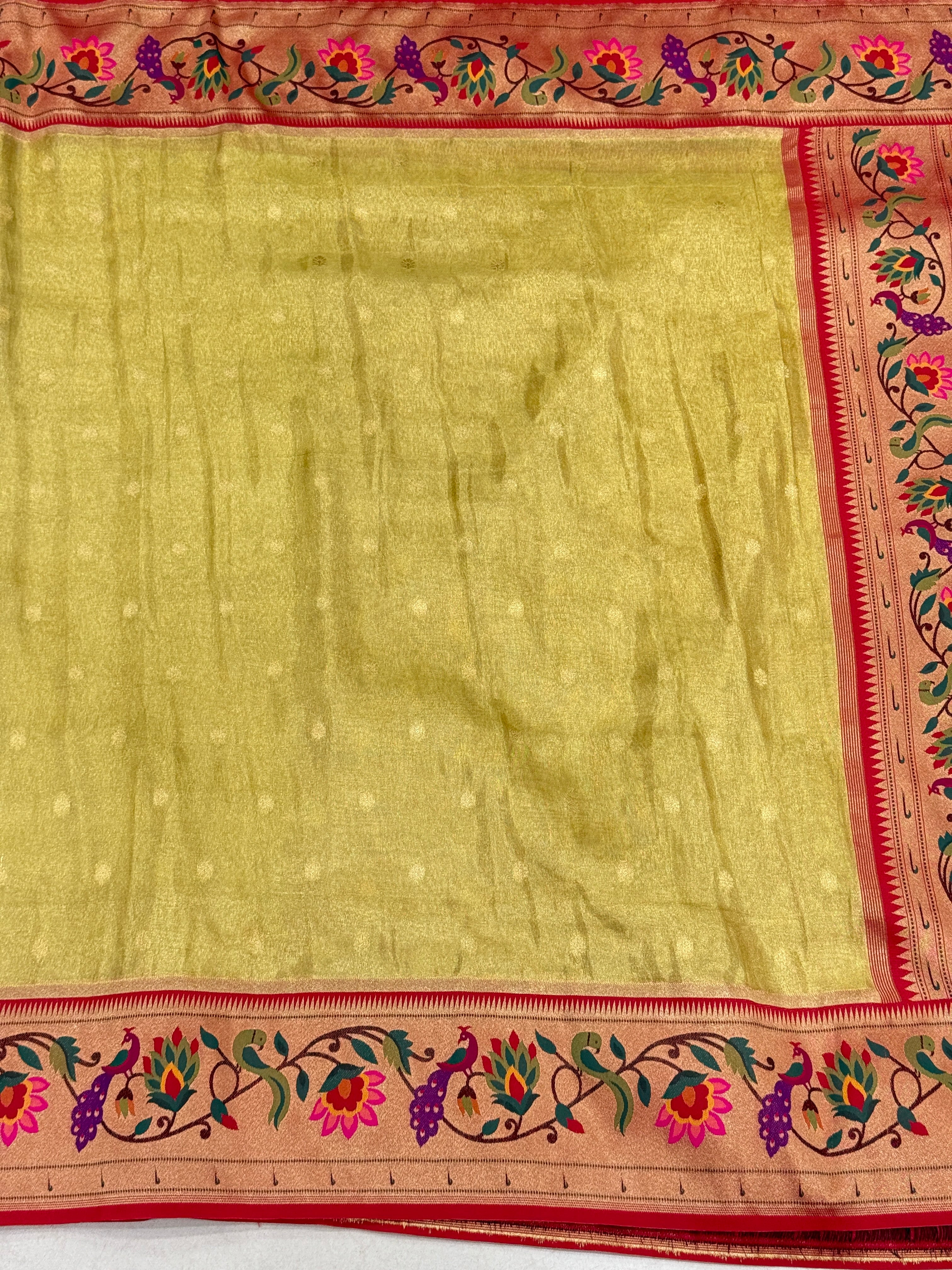 Neon Tissue Paithani Peacock Border Saree