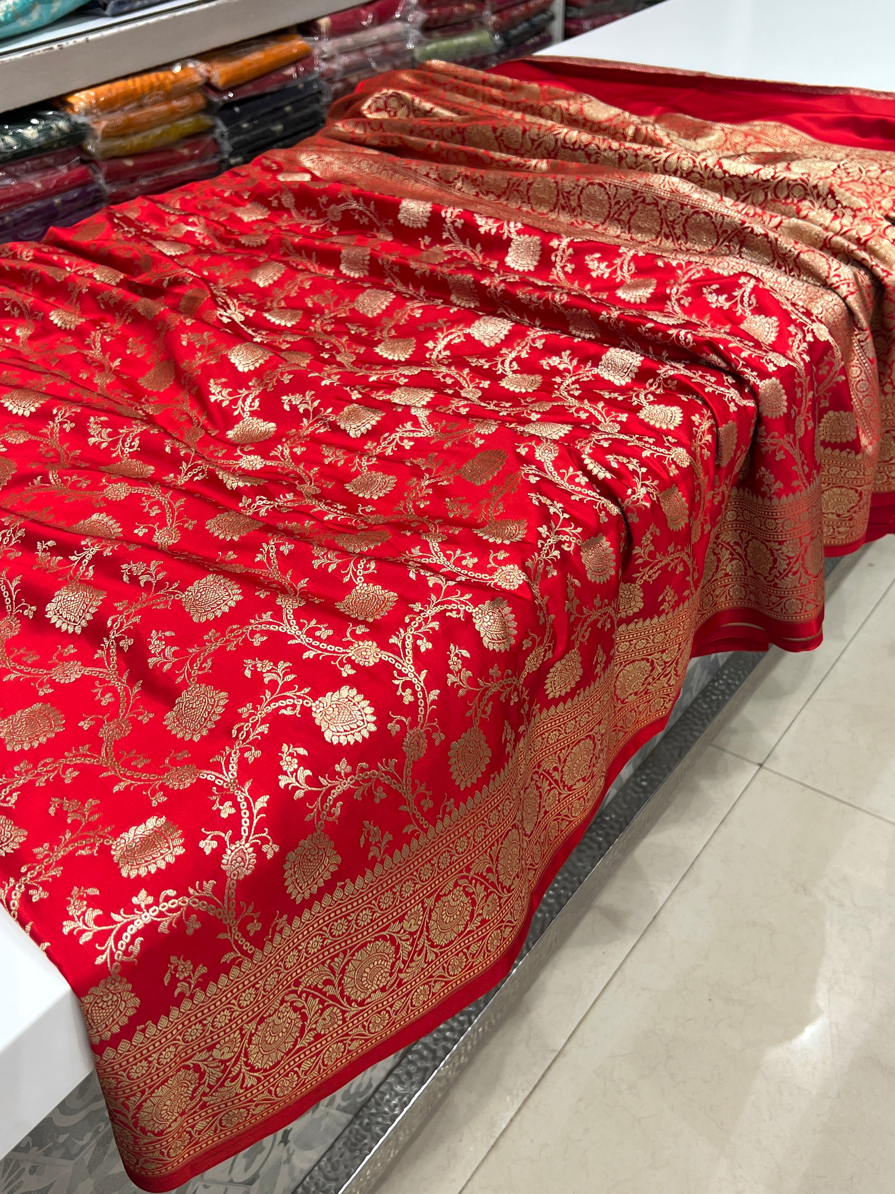 Red Banarasi Silk Anchor Jaal Saree