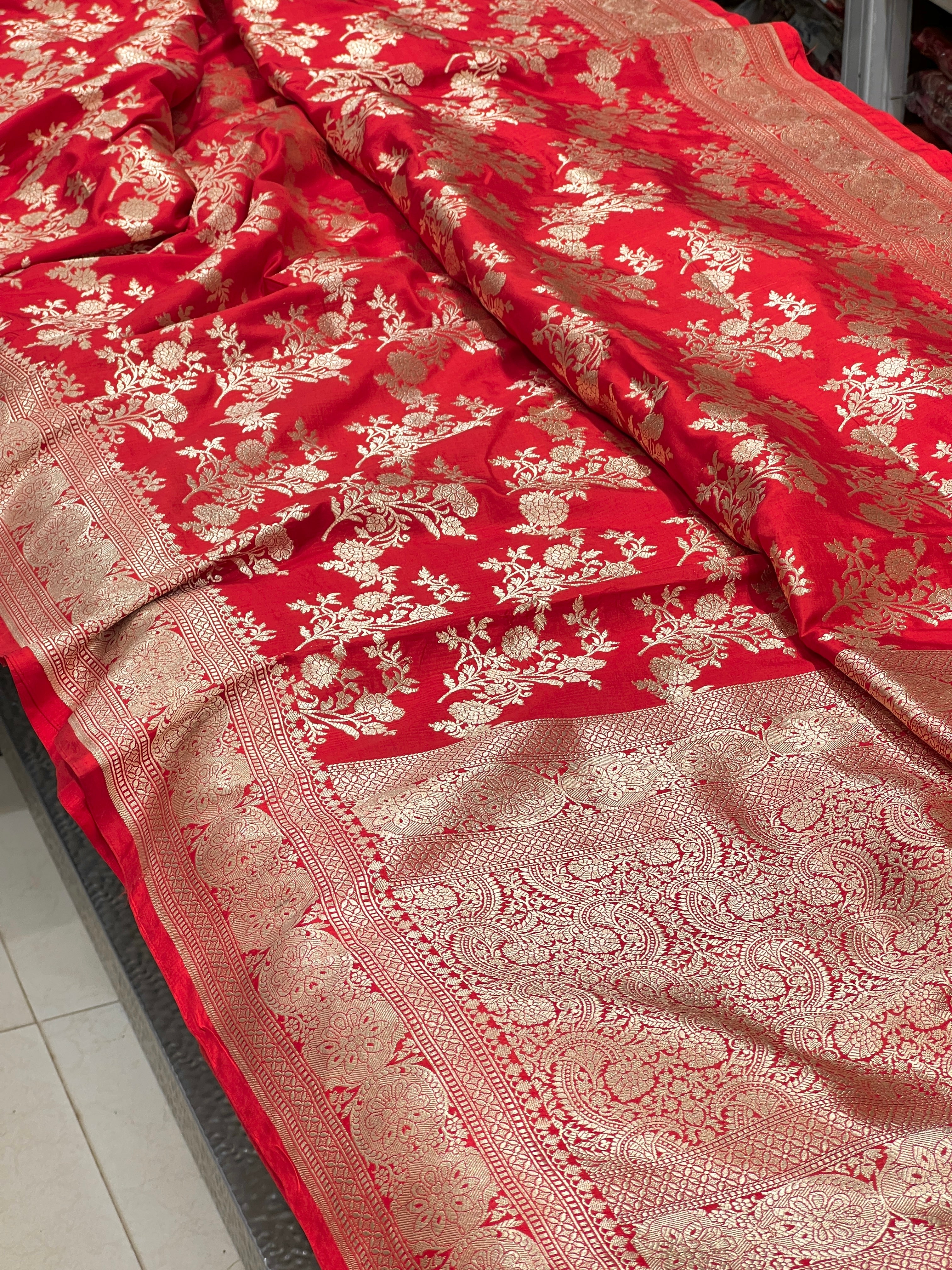 Red Katan Silk Jaal Saree