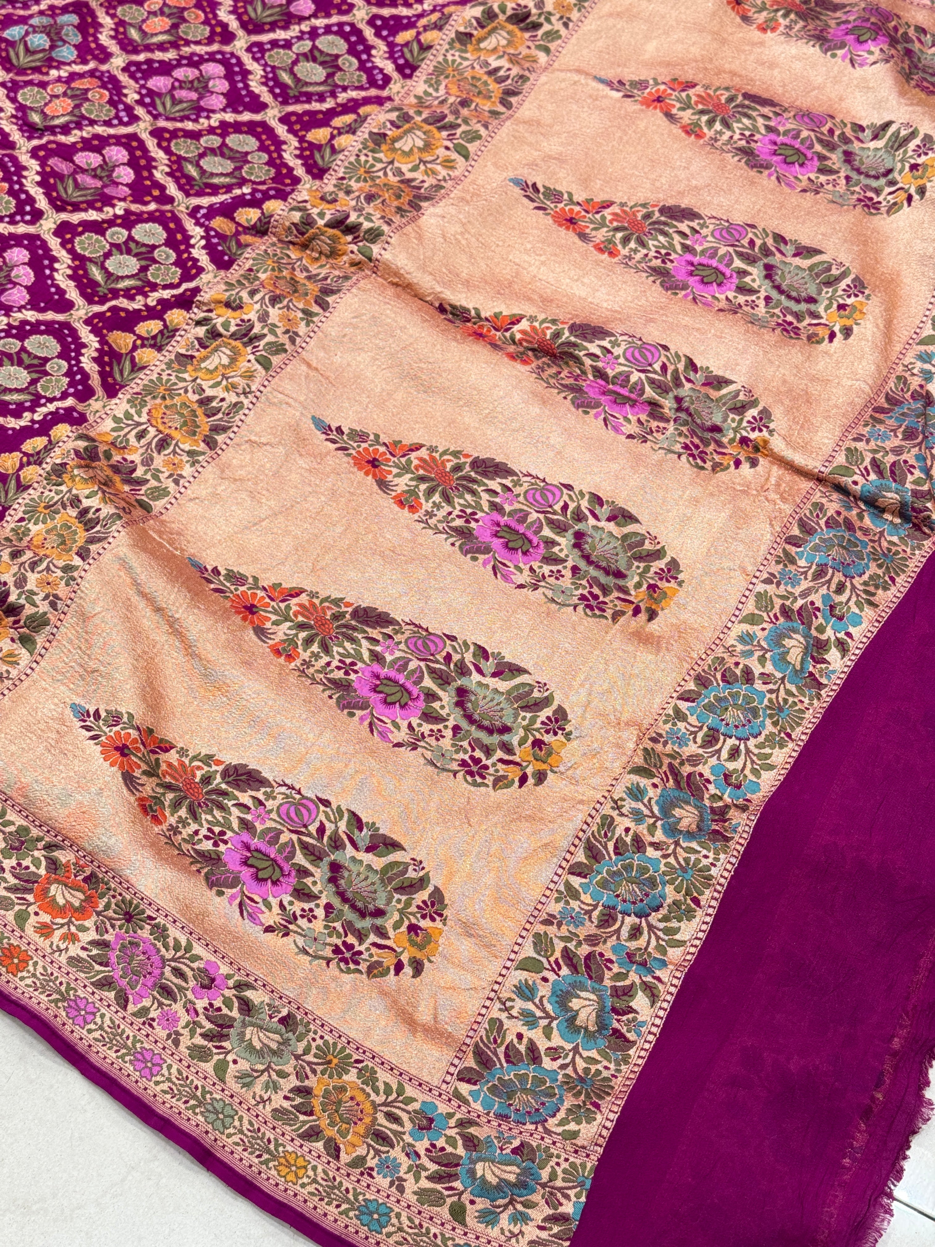 Garnet Meenakari Bandhej Saree