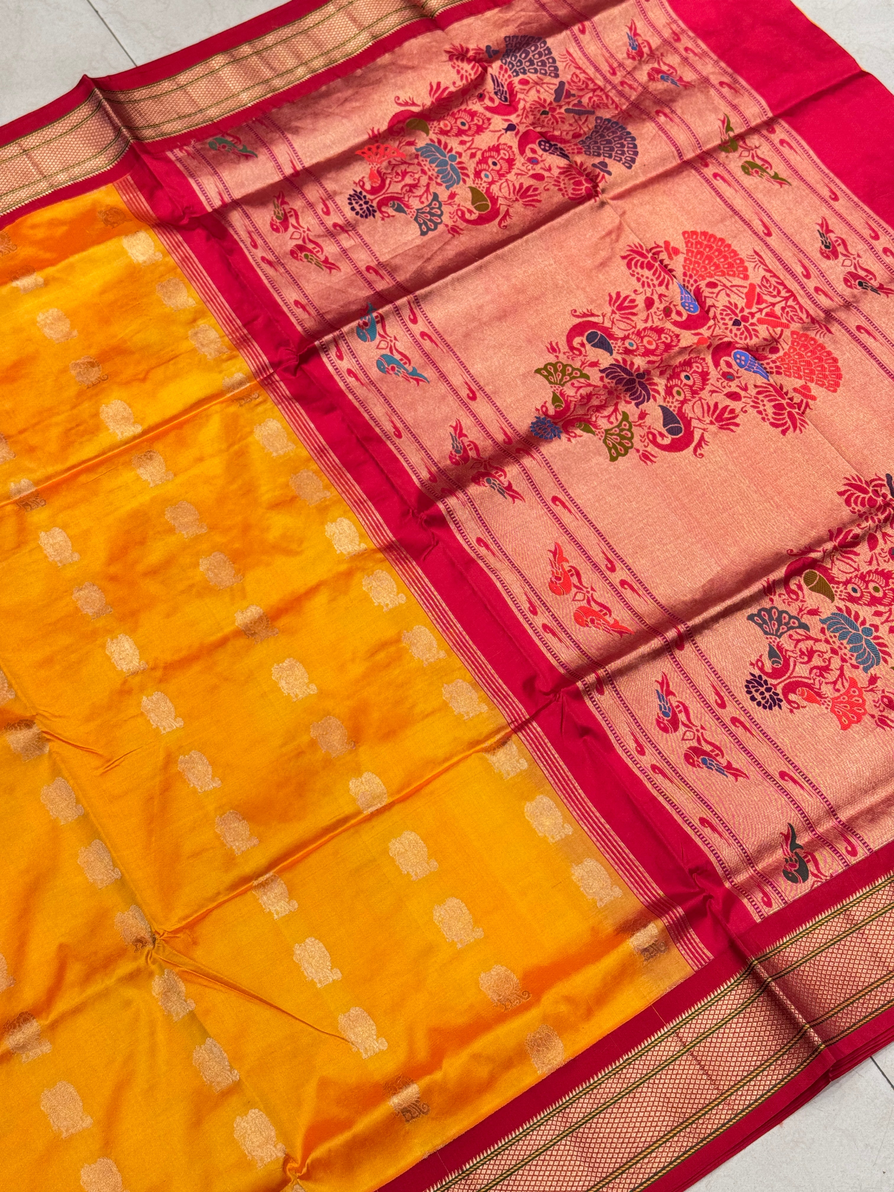 Yellow Red Pure Silk Paithani Saree