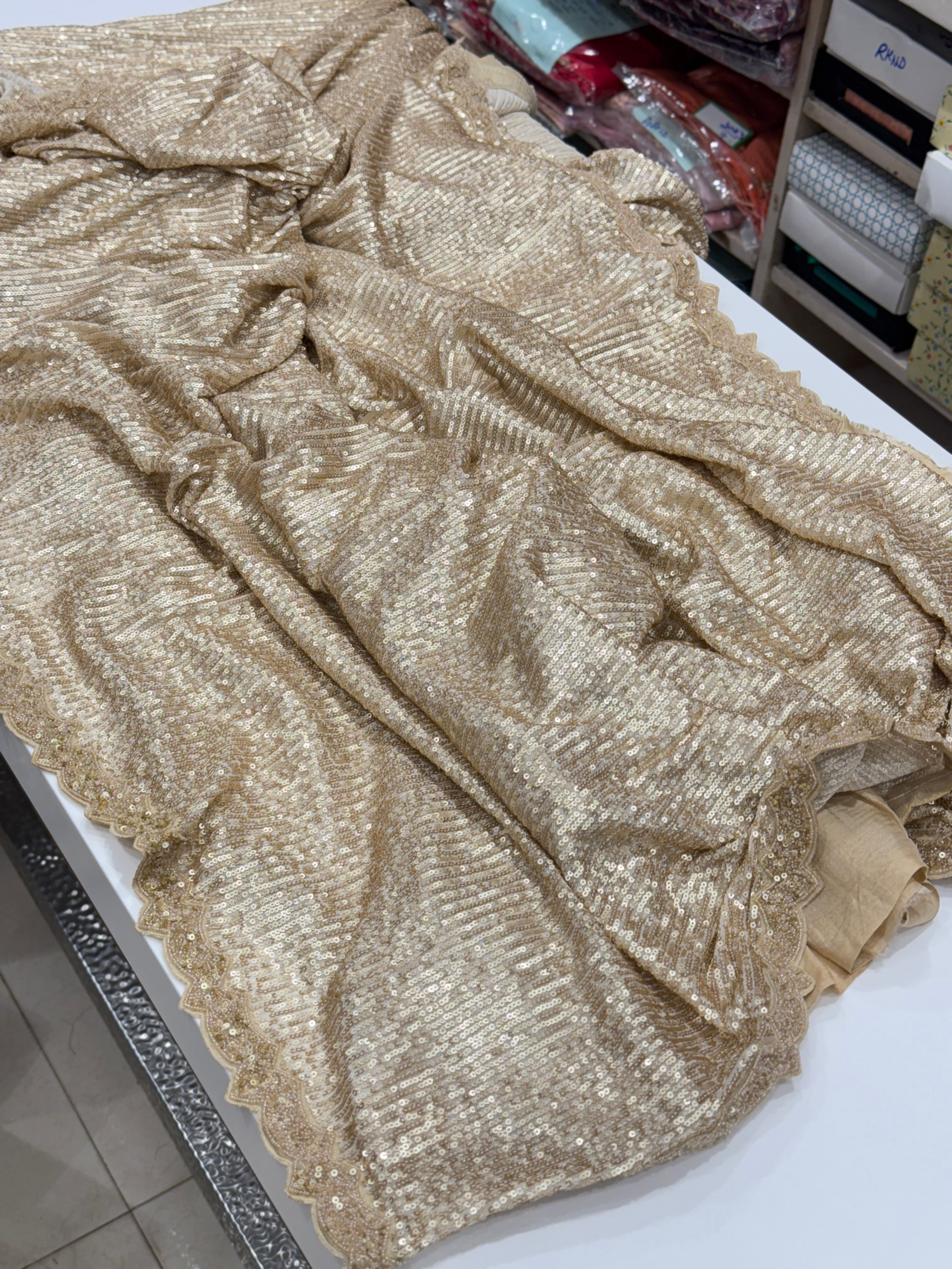 Champagne Golden Sequin Saree