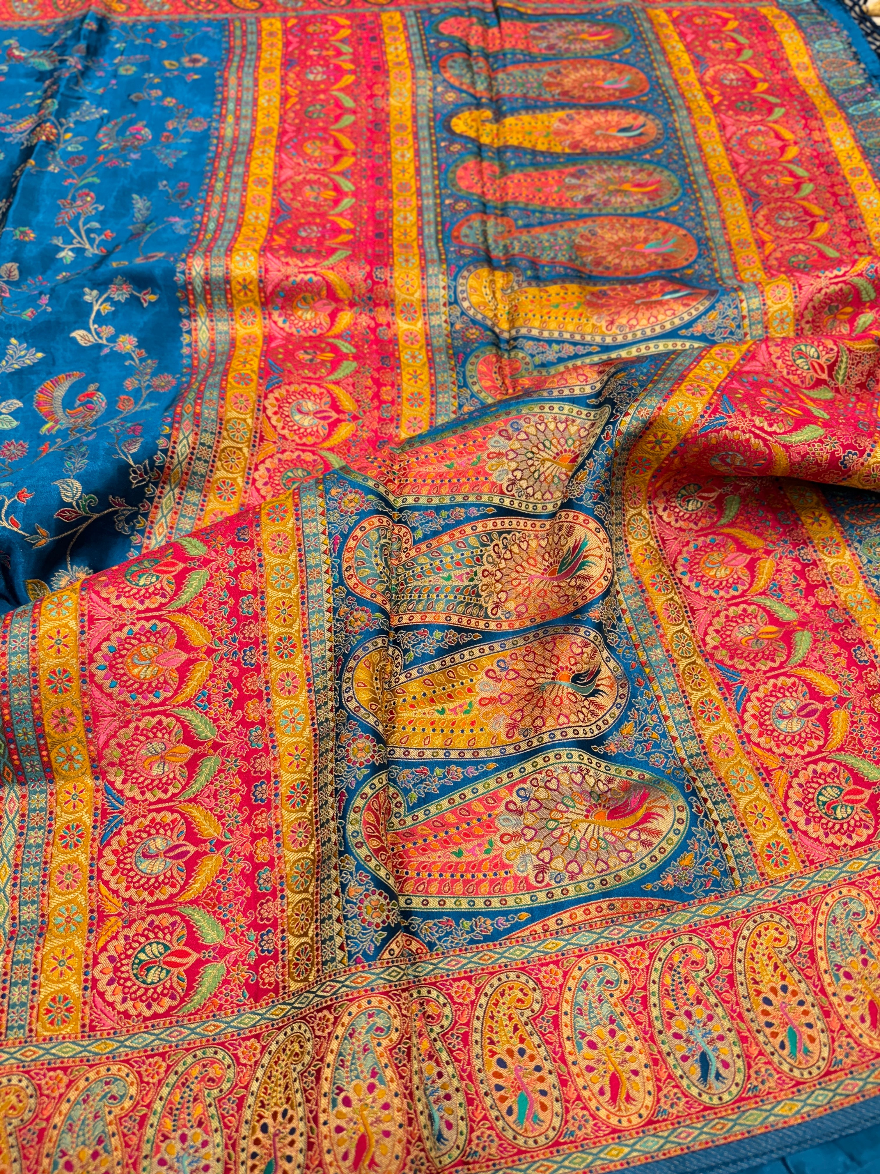 Blue Banarasi Modal Satin Pashmina Style Jaal Saree