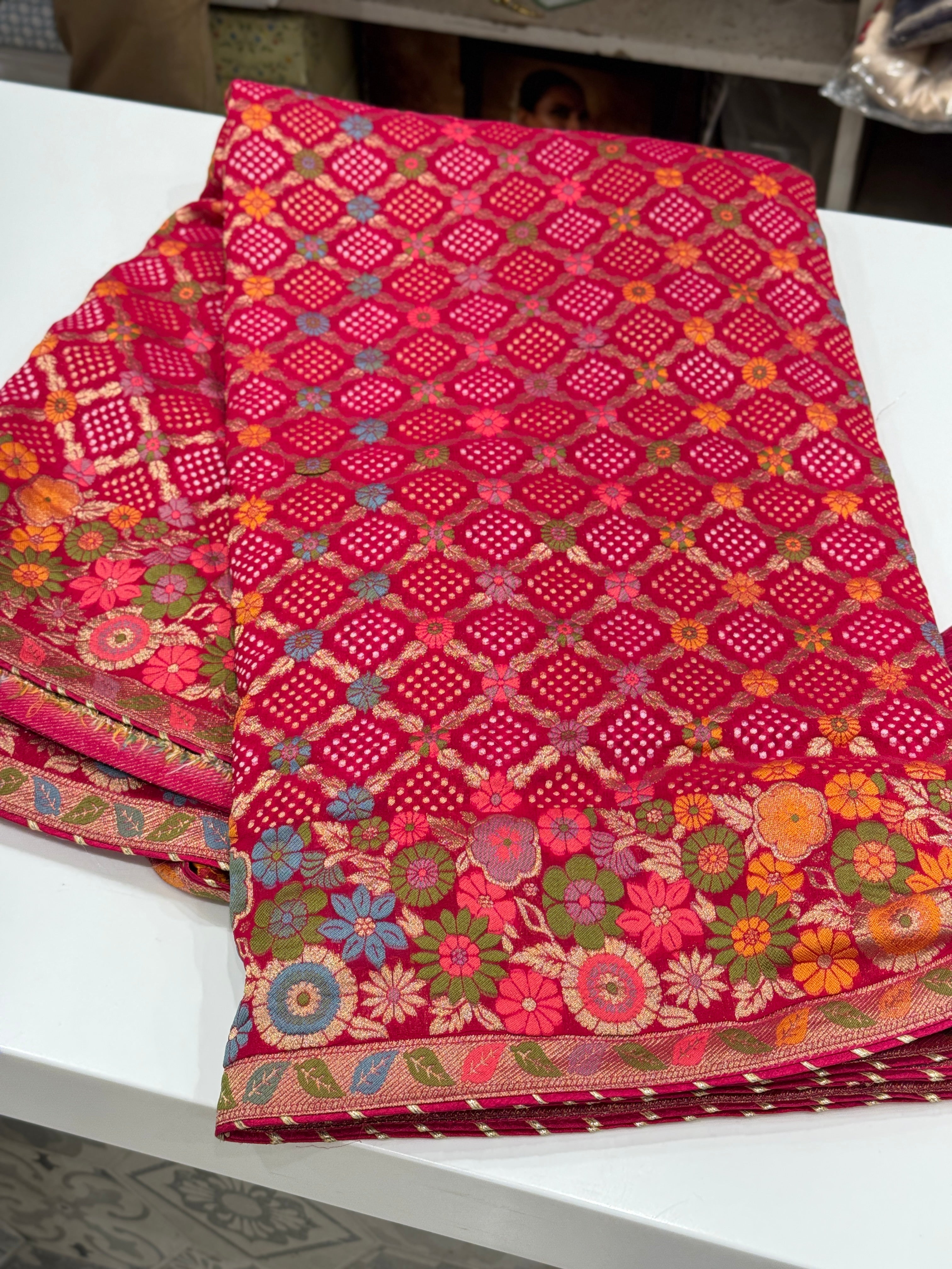 Rani Woven Bandhej Meenakari Saree