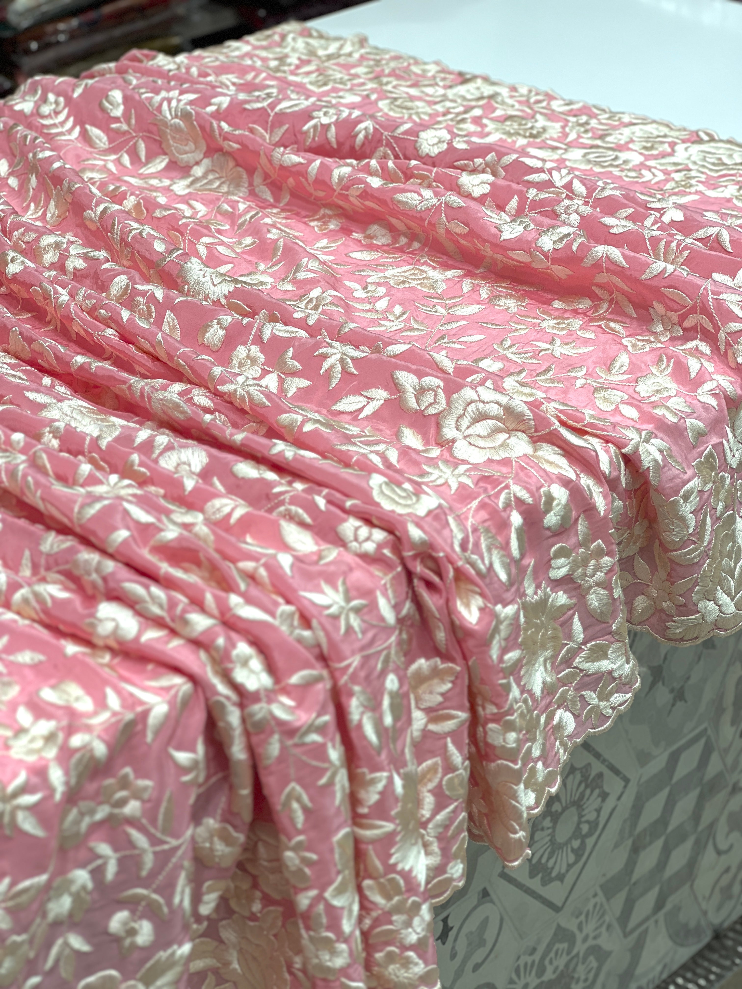 Pink Crepe Parsi Gara Saree