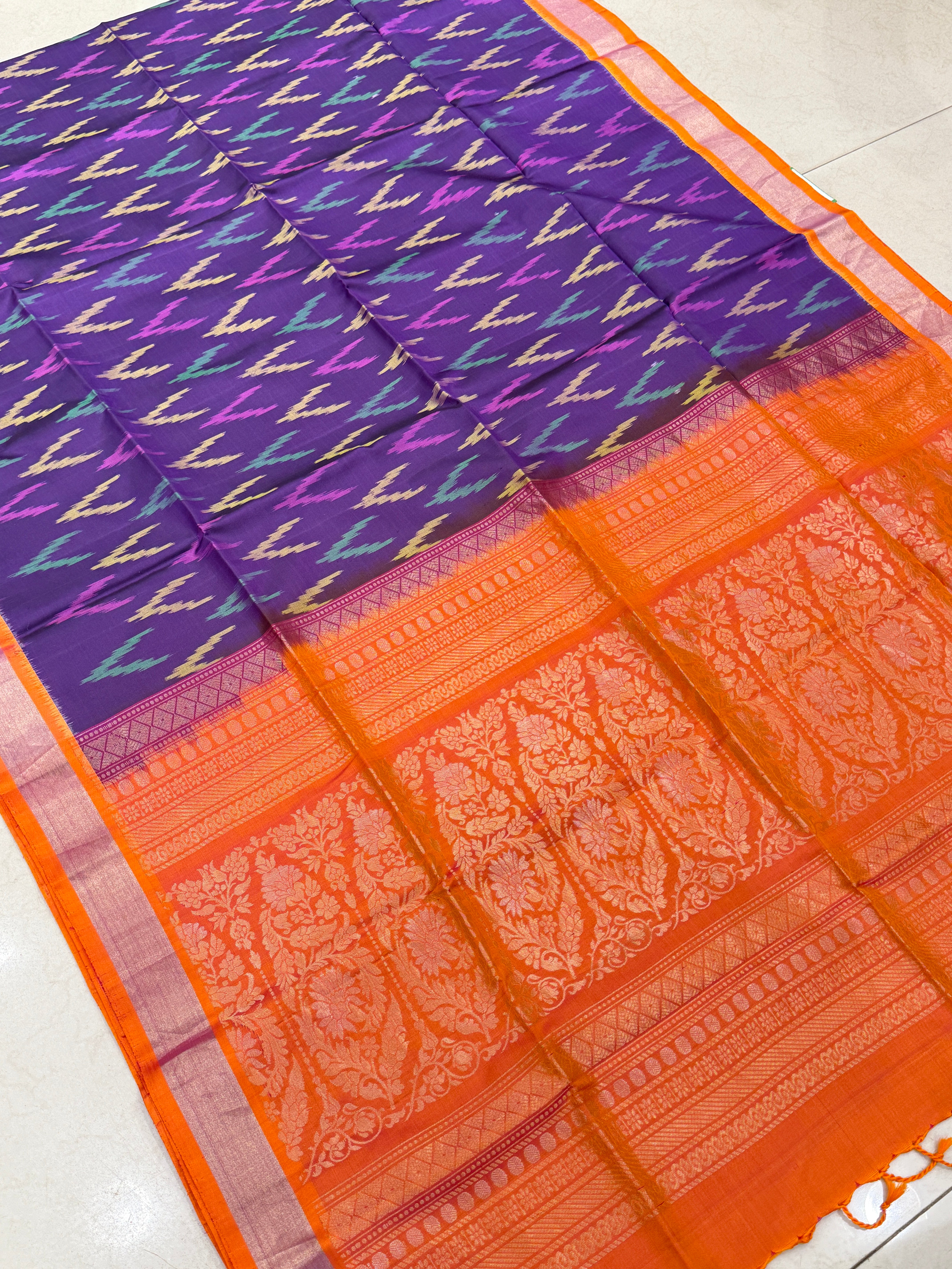 Violet Orange Pochampally Ikat Silk Patola Saree