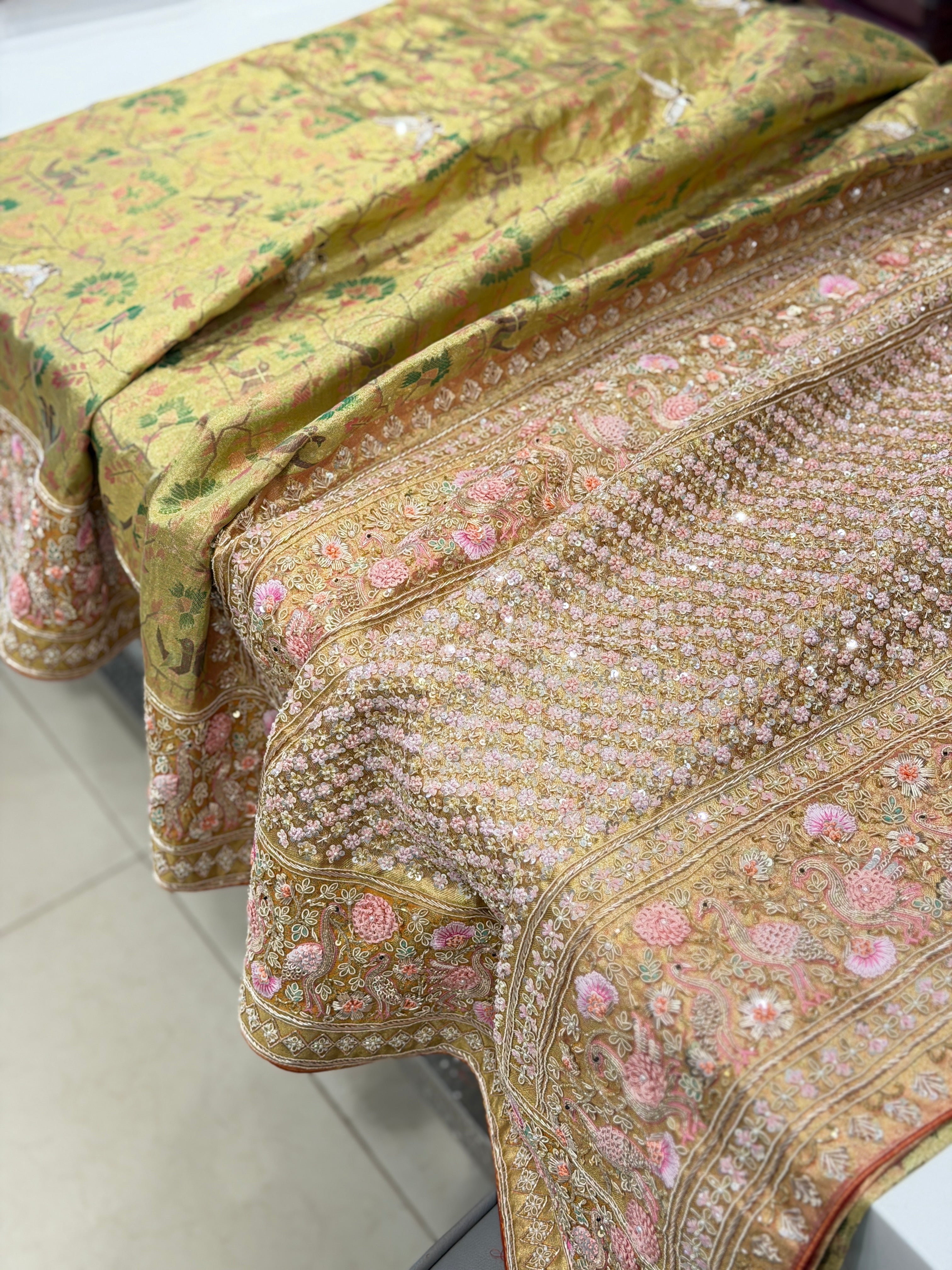 Pista Green Paithani Kanjivaram Luxury Zardosi Resham Hand Embroidery Saree