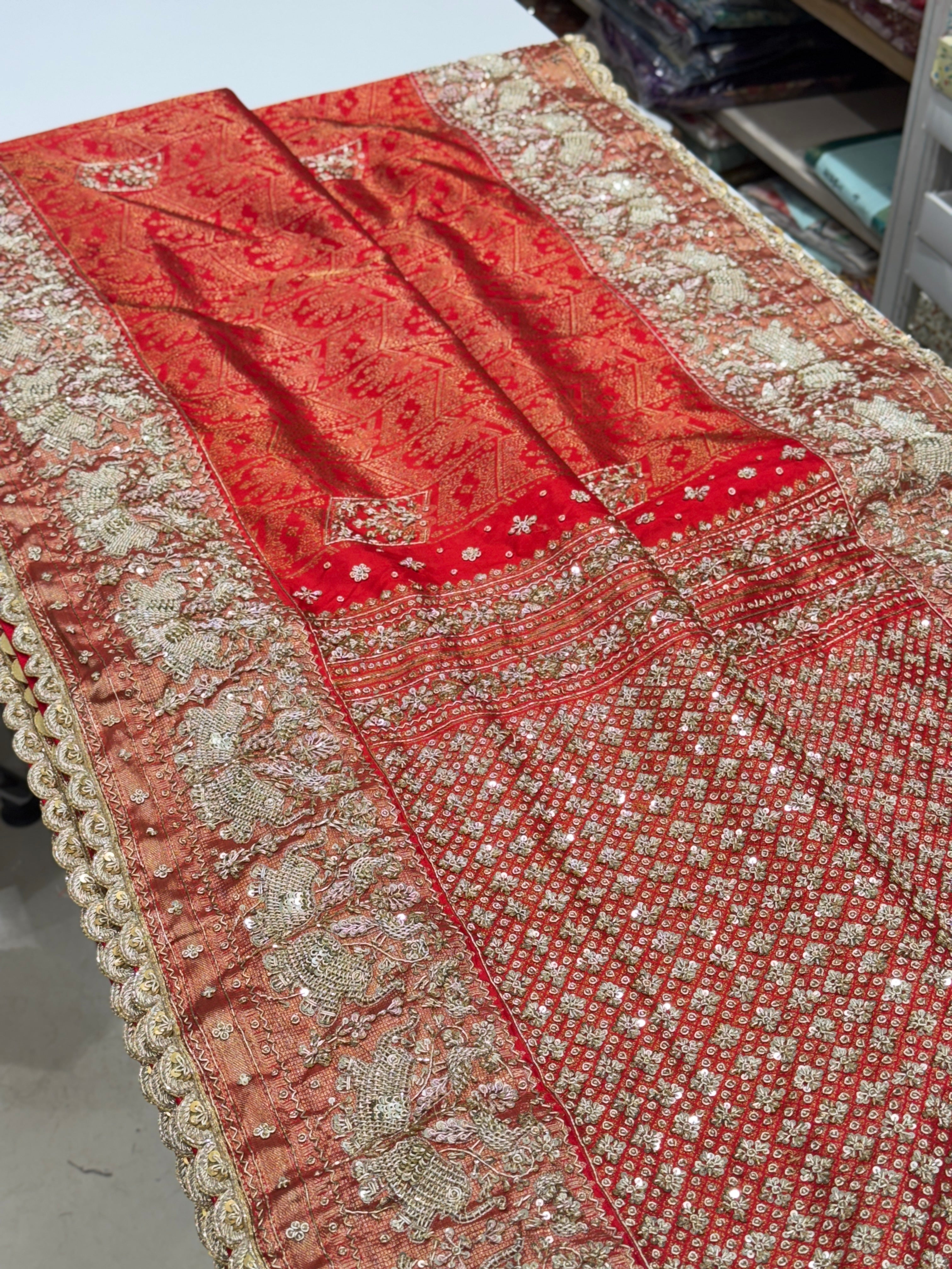 Red Kanjivaram Zardozi Elephant Motif Hand Embroidery Saree