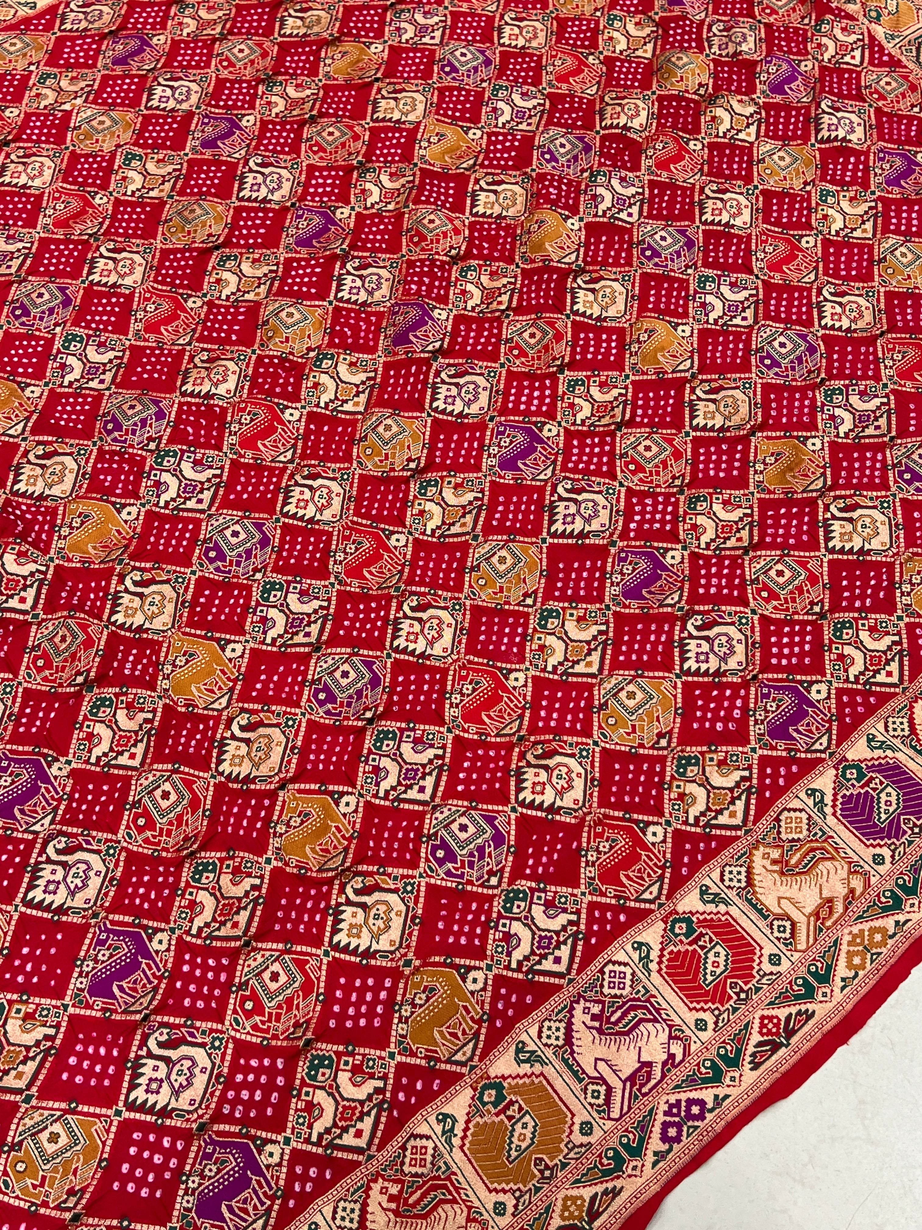 Red Meenakari Patola Weave Jaal Rai Bandhej Georgette Dupatta