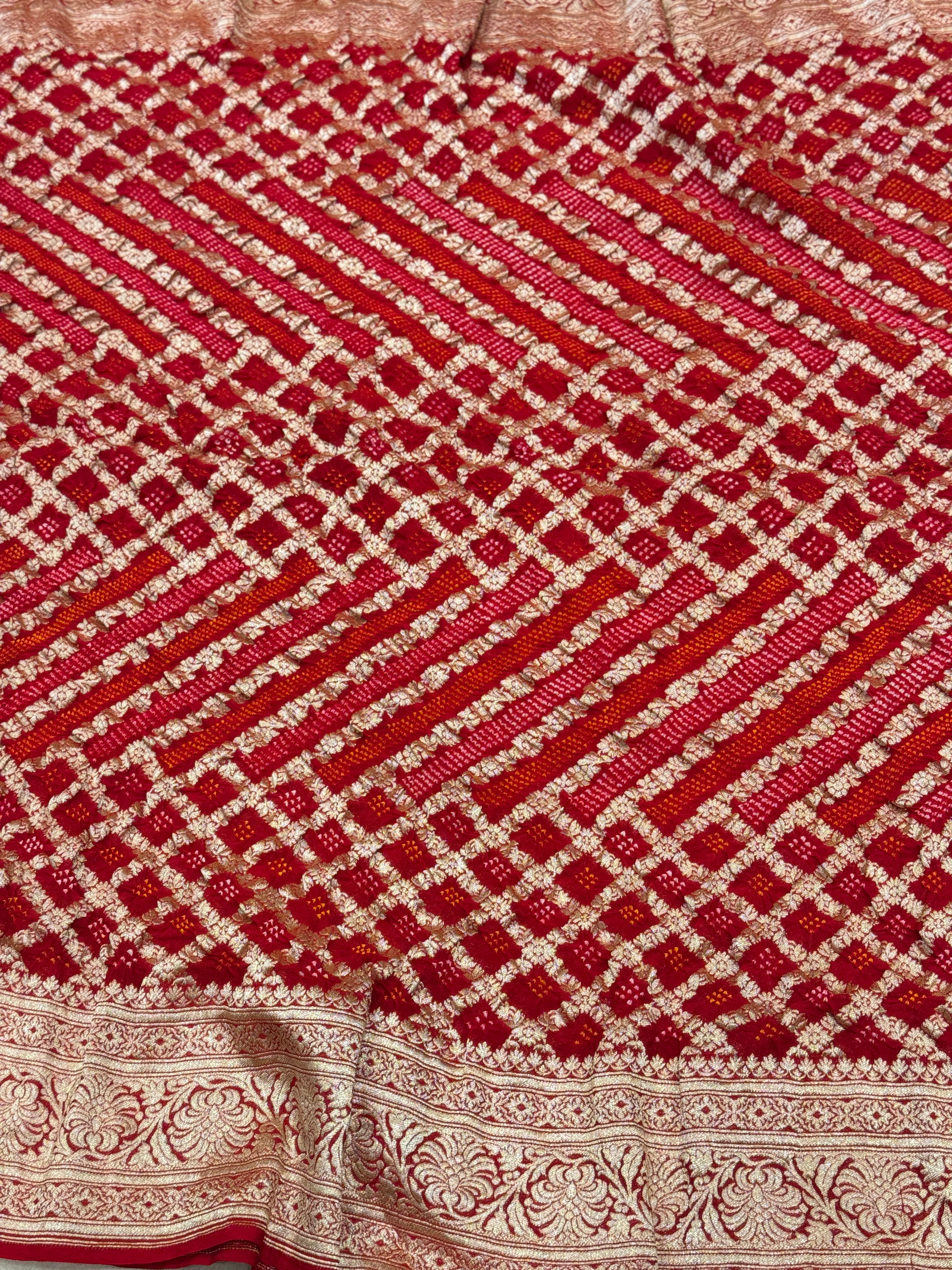 Red Kadwa Rai Bandhej Bandhini Saree