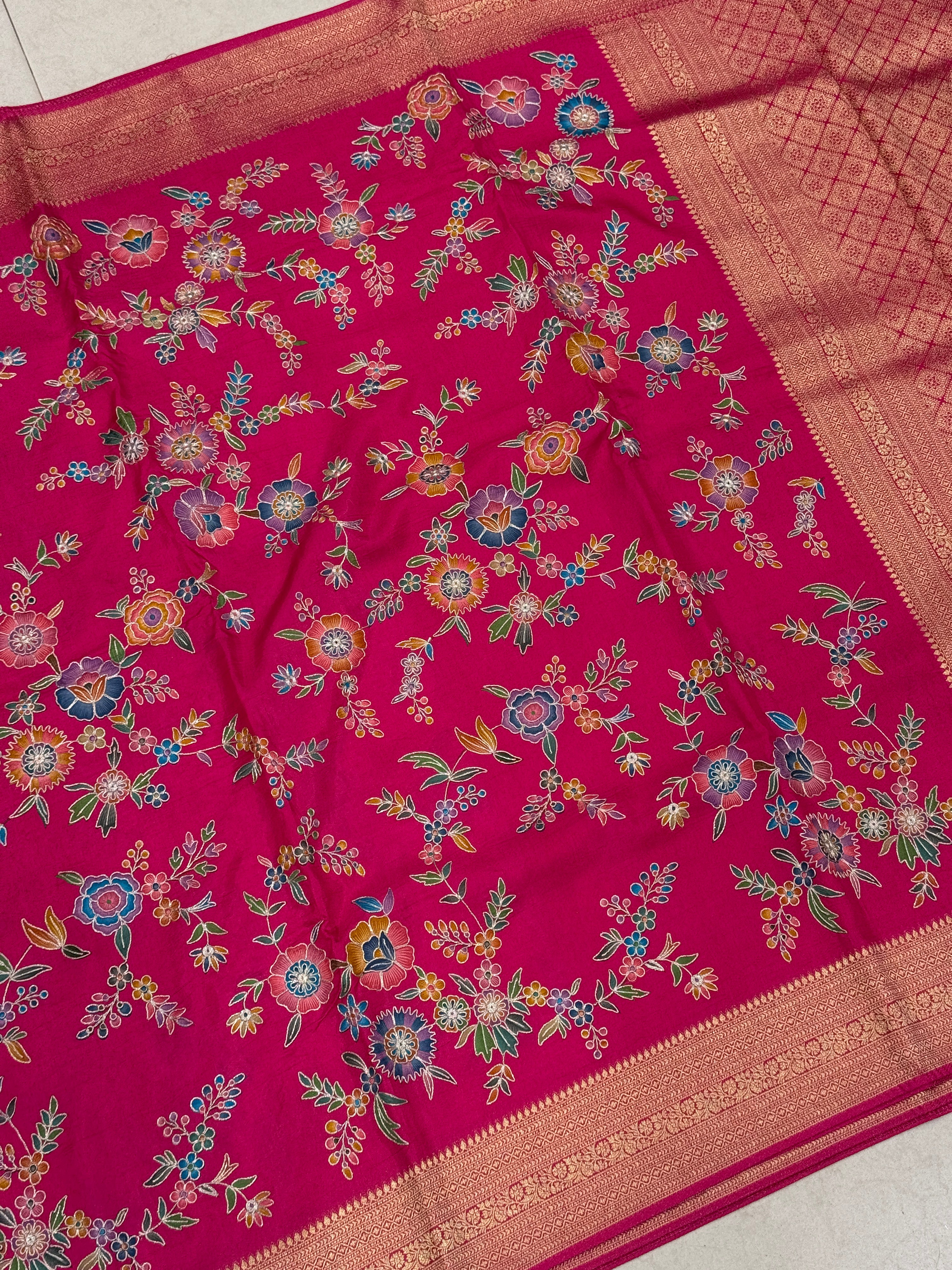 Rani Banarasi Munga Silk Saree With Pita Embroidery