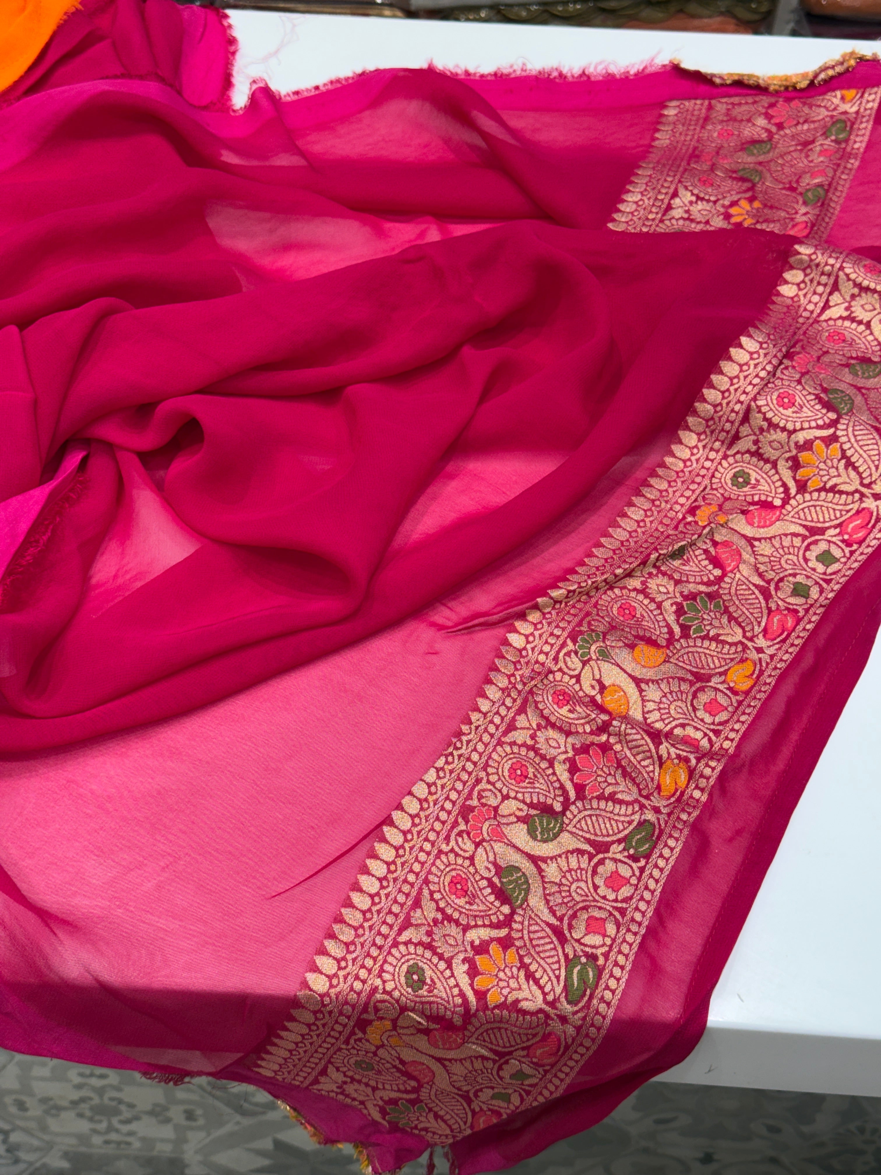 Orange Rani Georgette Gharchola Saree