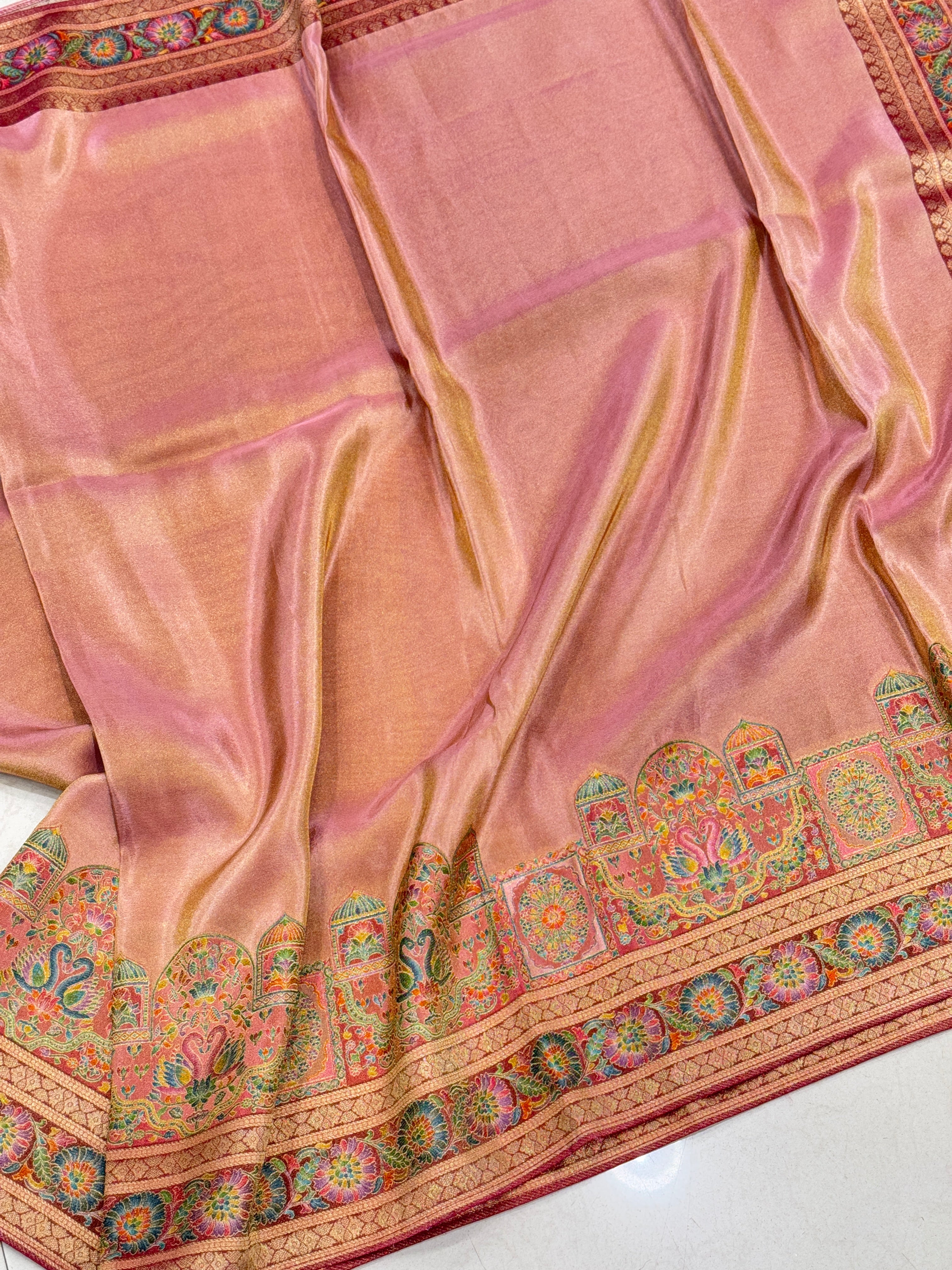 Pink Crepe Tissue Gala Pashmina Saree