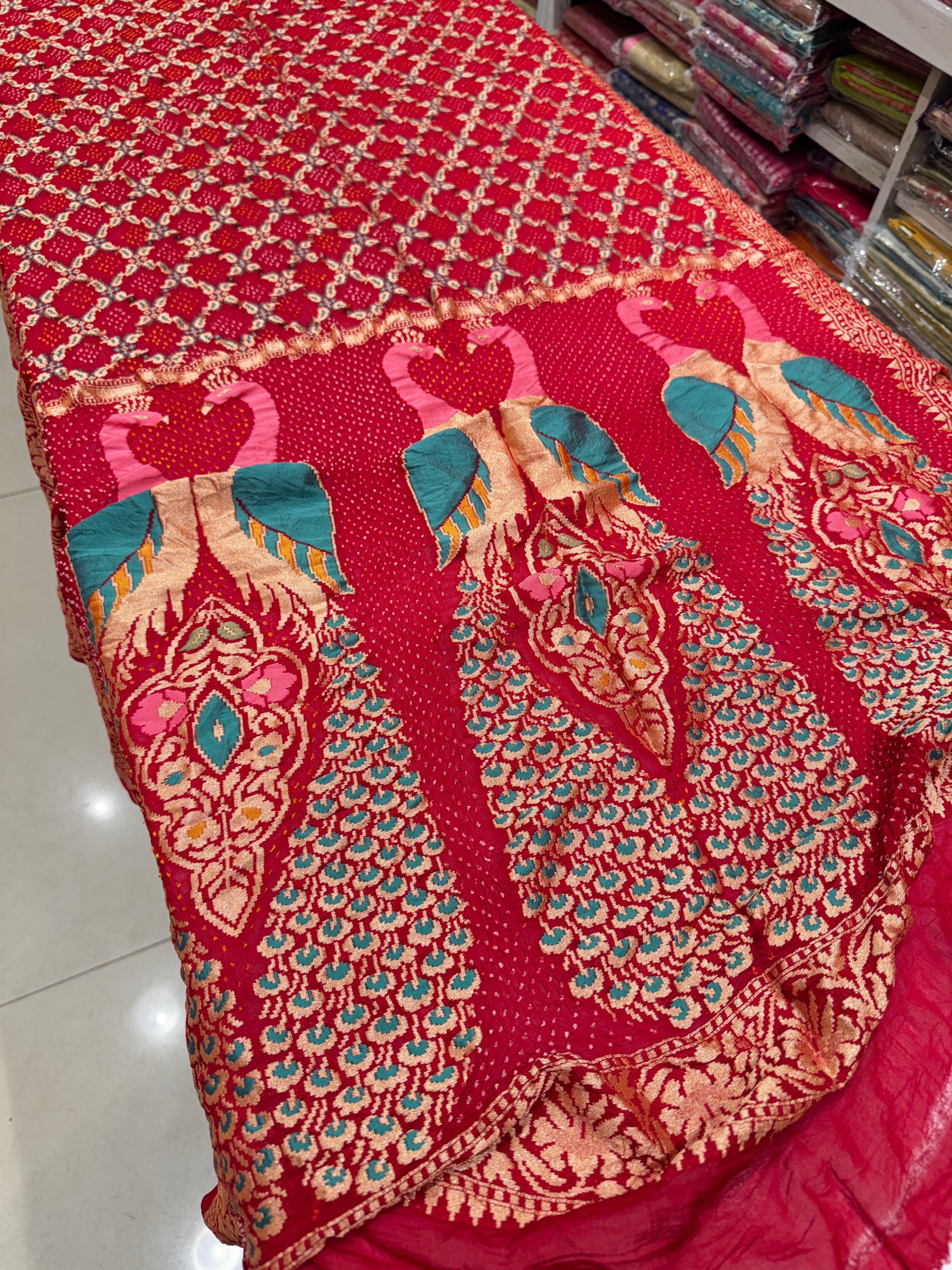 Red Bandhej Meenakari Dupatta